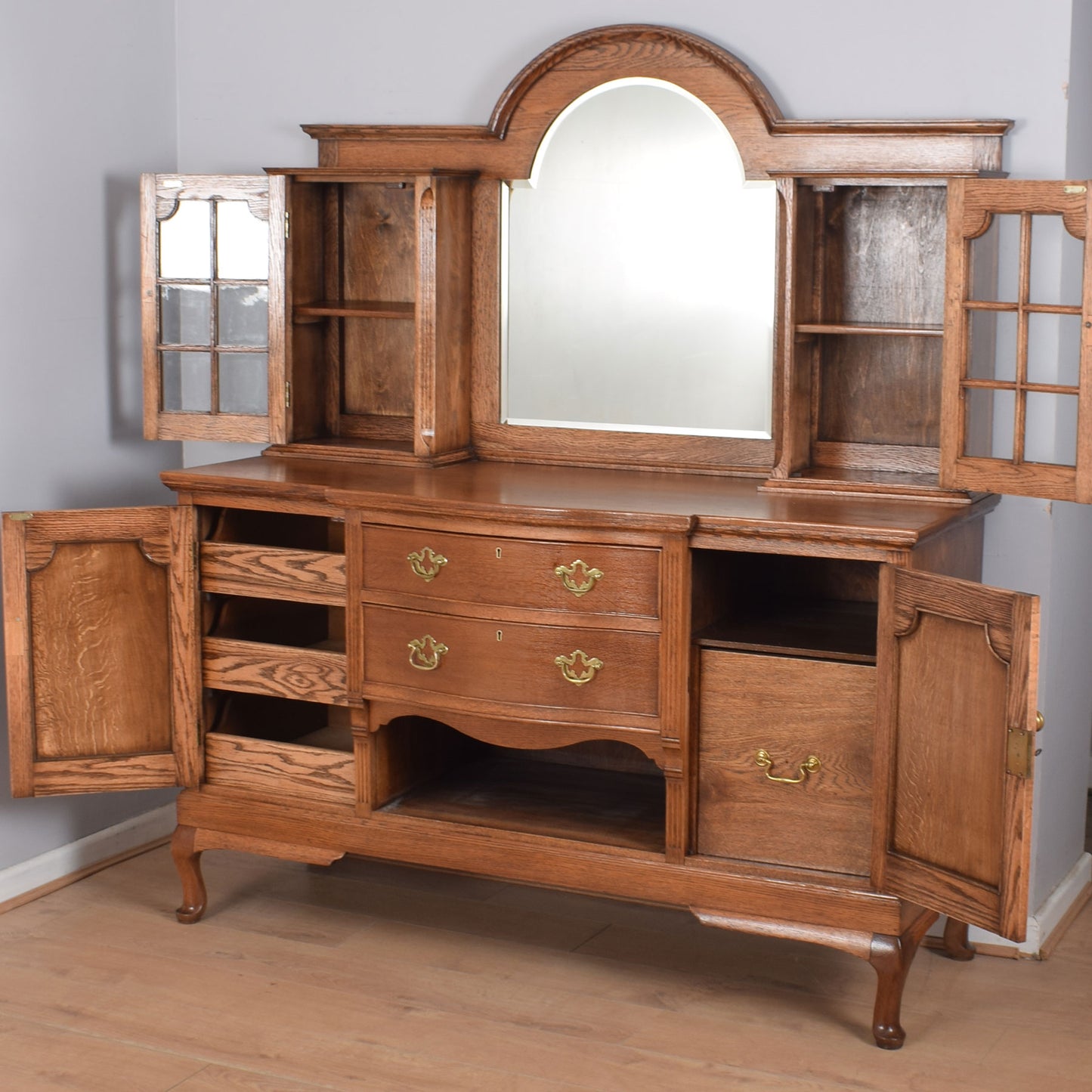 Solid Oak Mirrored Sideboard