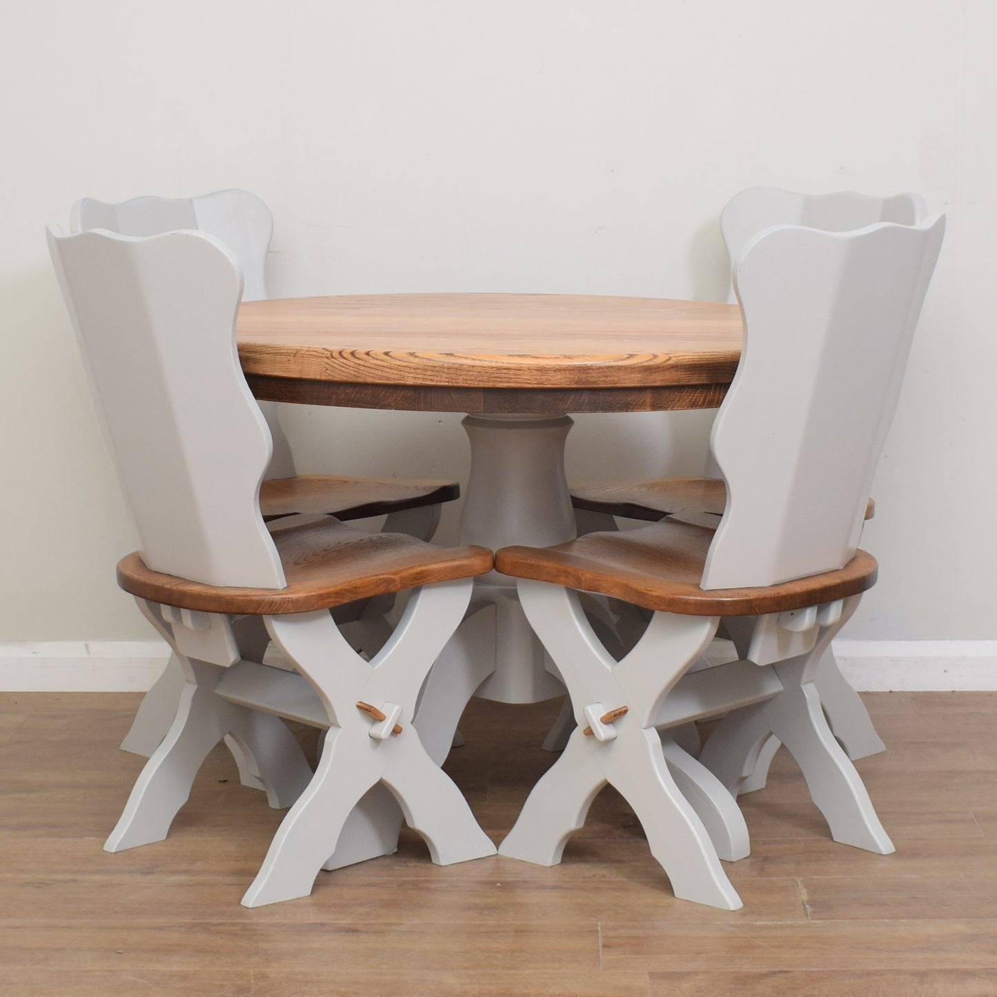 Solid Oak Round Table & Four Chairs
