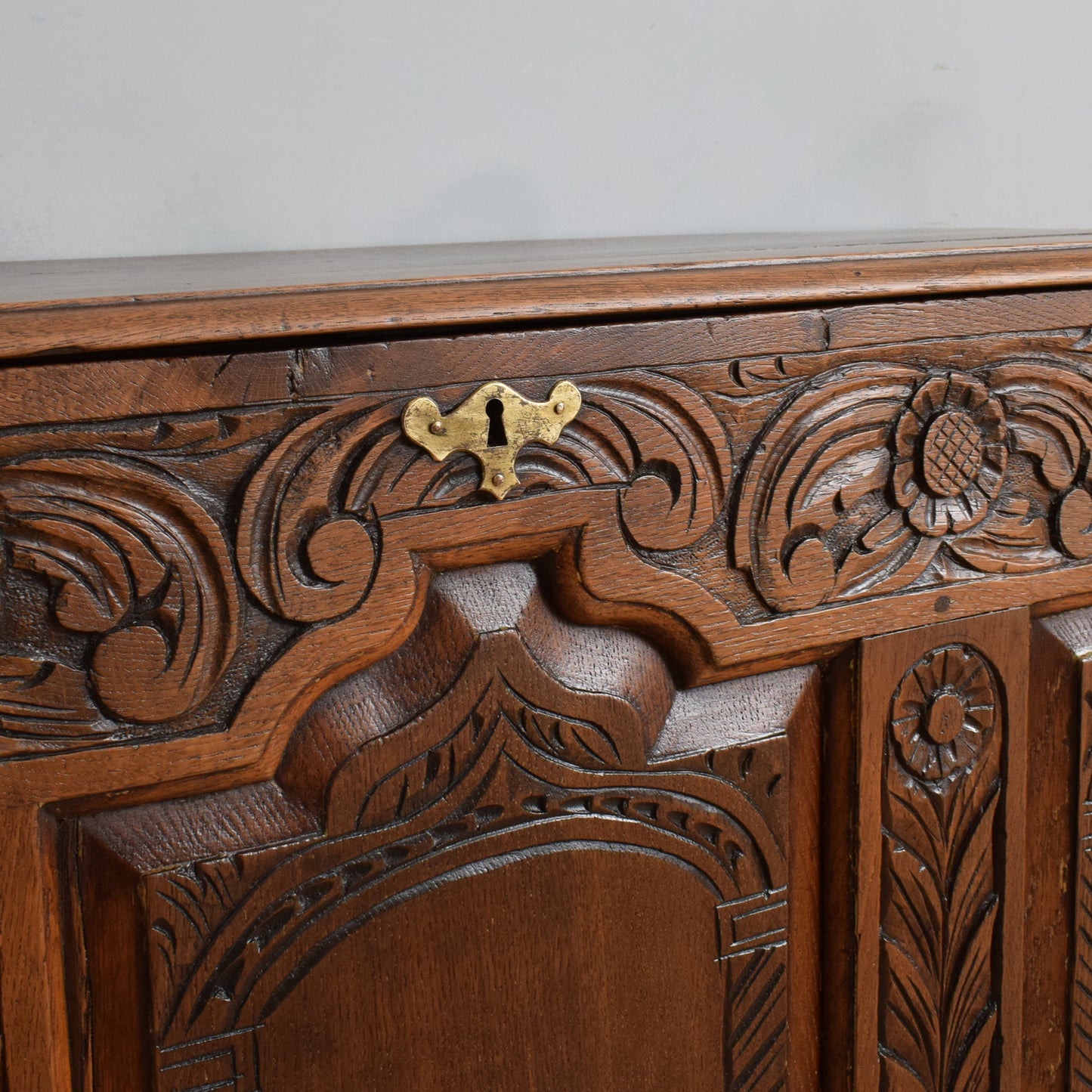 Carved Oak Zinc-Lined Mule Chest