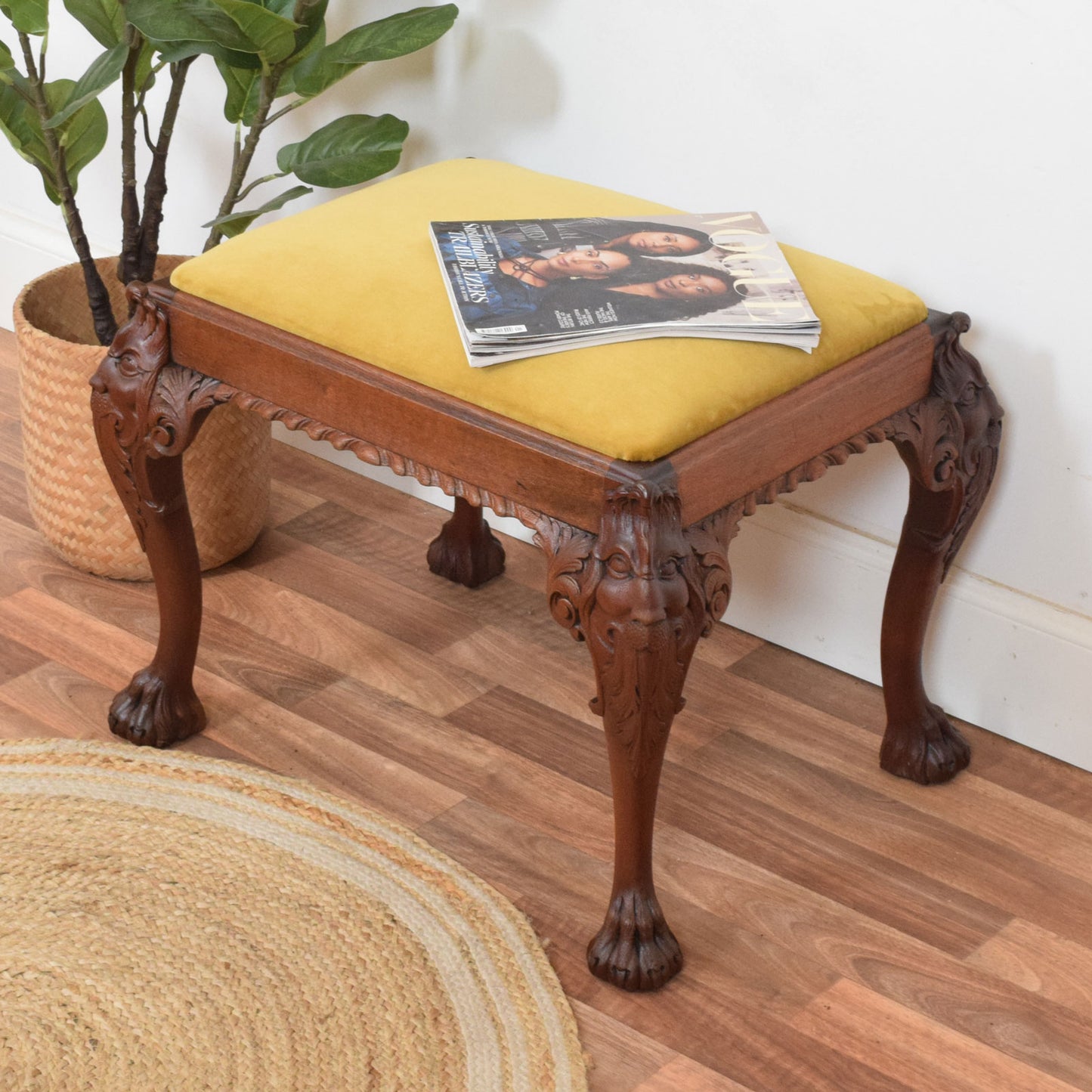 Carved Mahogany Piano Stool