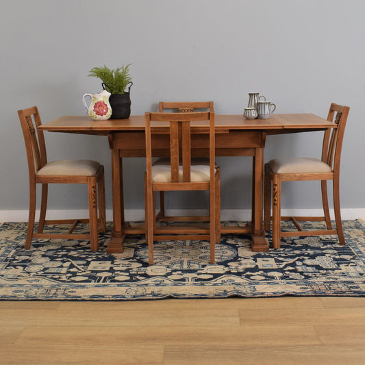 Restored Oak Draw-Leaf Dining Table and Four Chairs