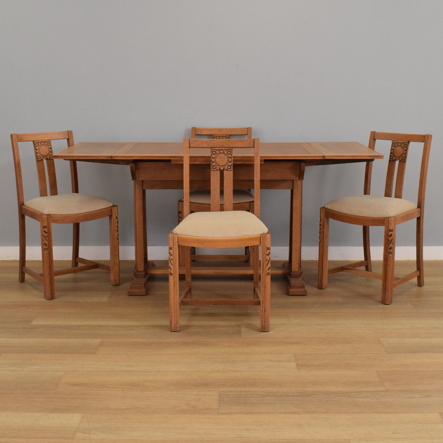 Restored Oak Draw-Leaf Dining Table and Four Chairs