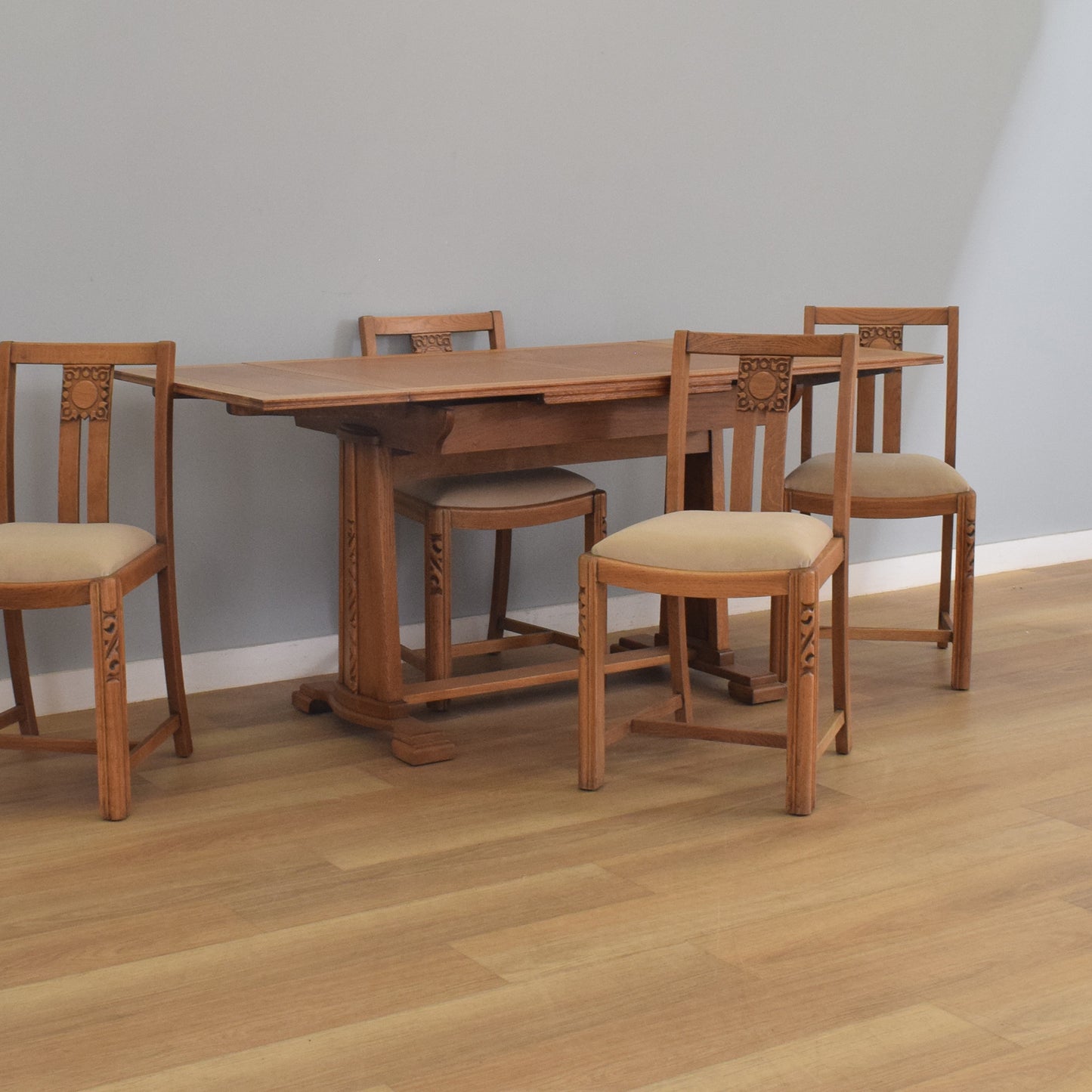 Restored Oak Draw-Leaf Dining Table and Four Chairs