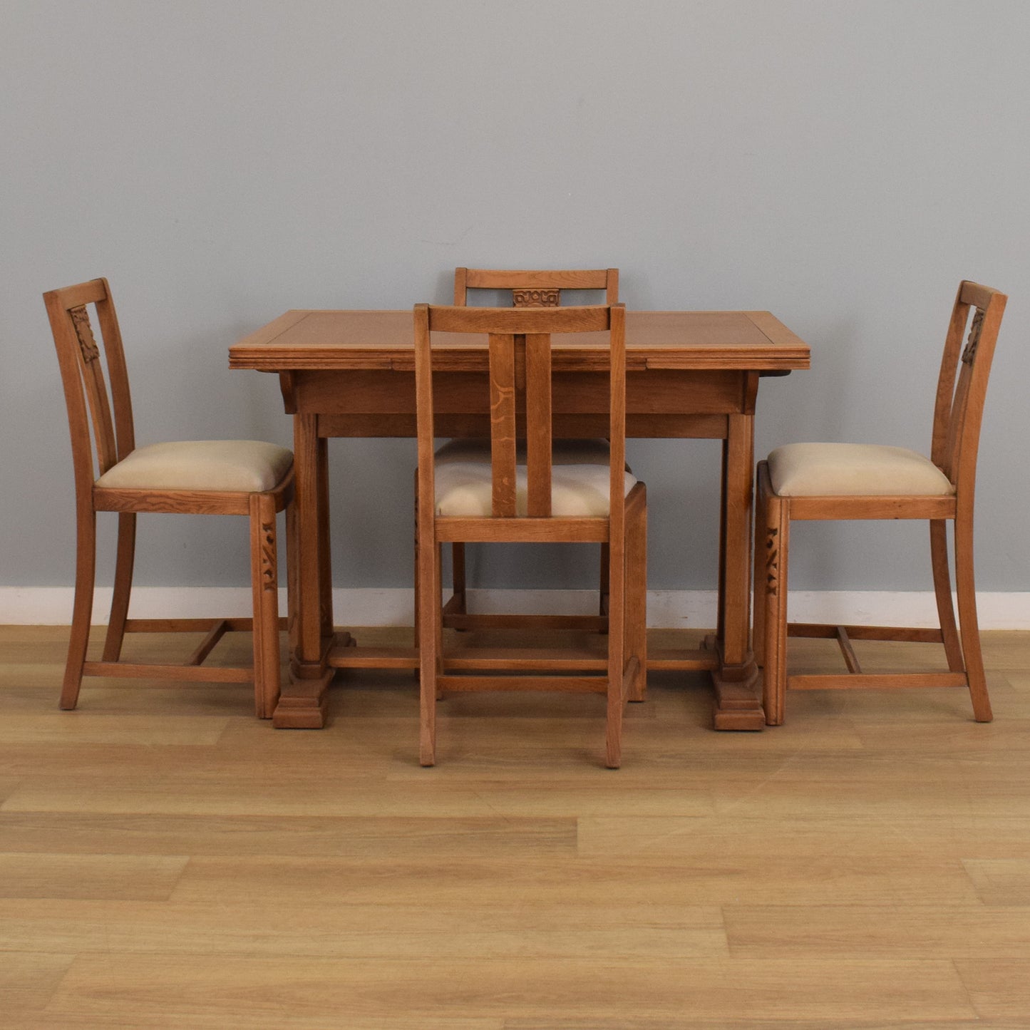 Restored Oak Draw-Leaf Dining Table and Four Chairs