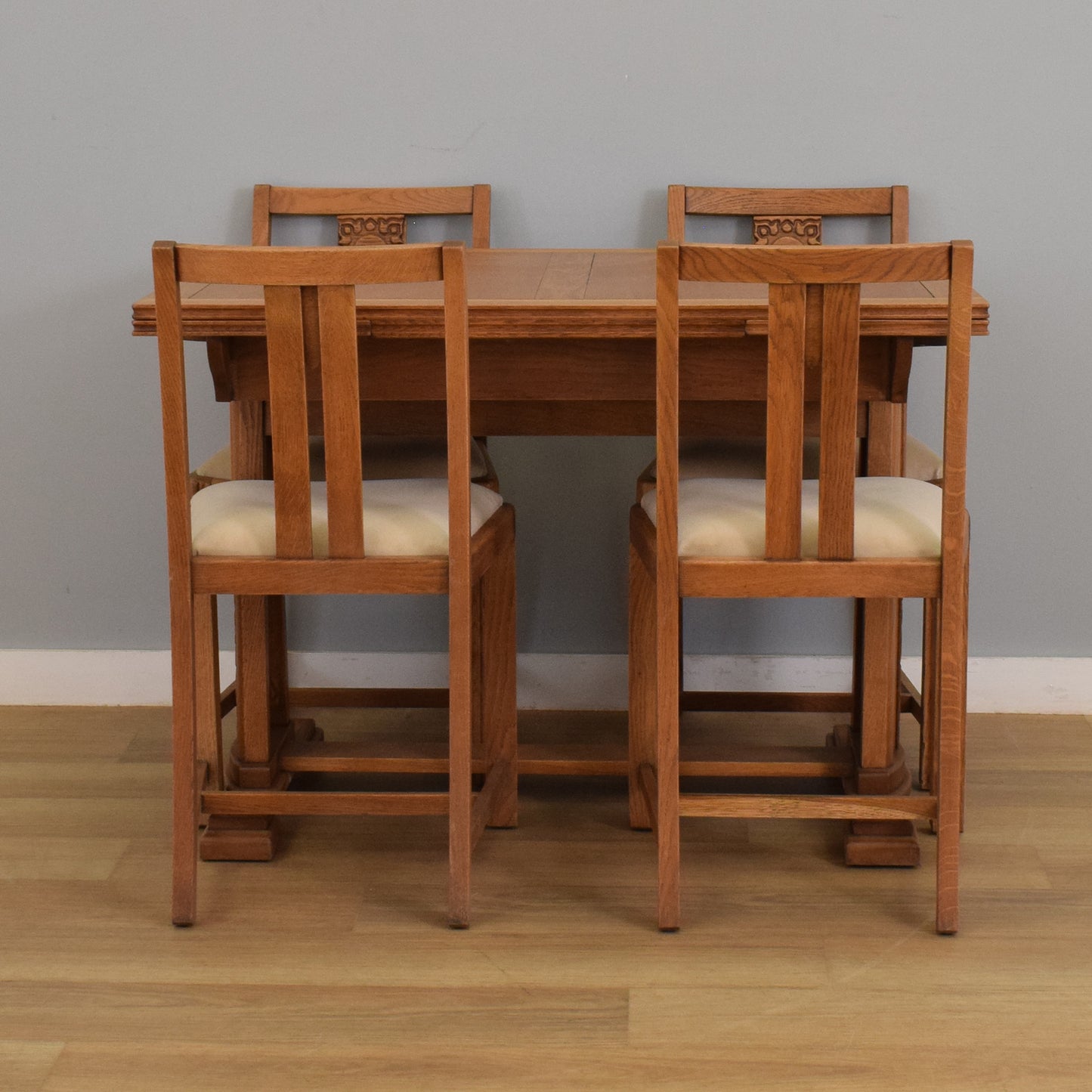 Restored Oak Draw-Leaf Dining Table and Four Chairs
