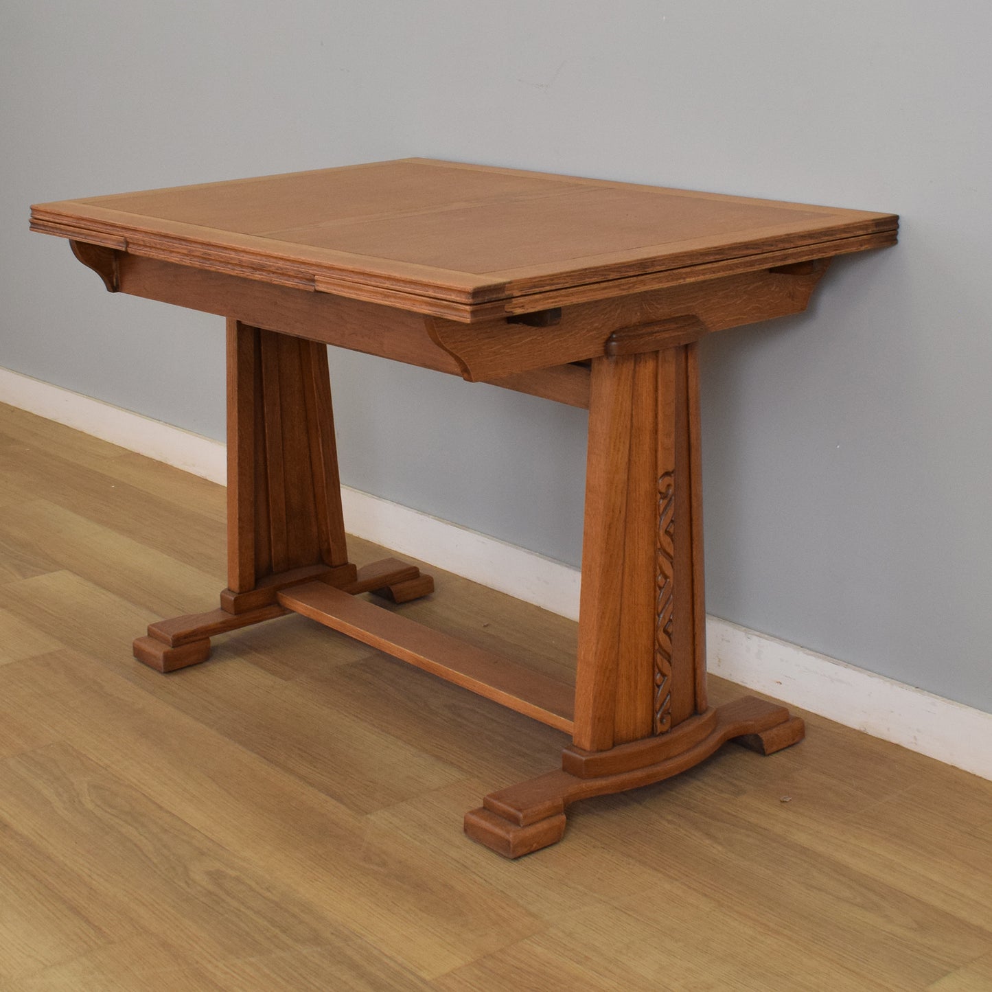 Restored Oak Draw-Leaf Dining Table and Four Chairs