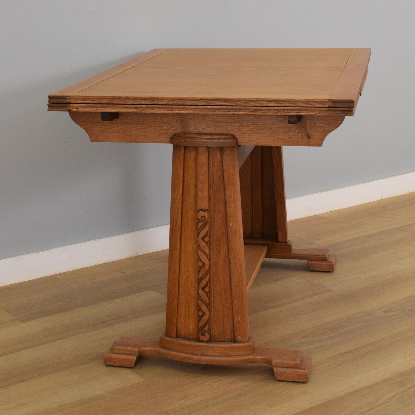 Restored Oak Draw-Leaf Dining Table and Four Chairs