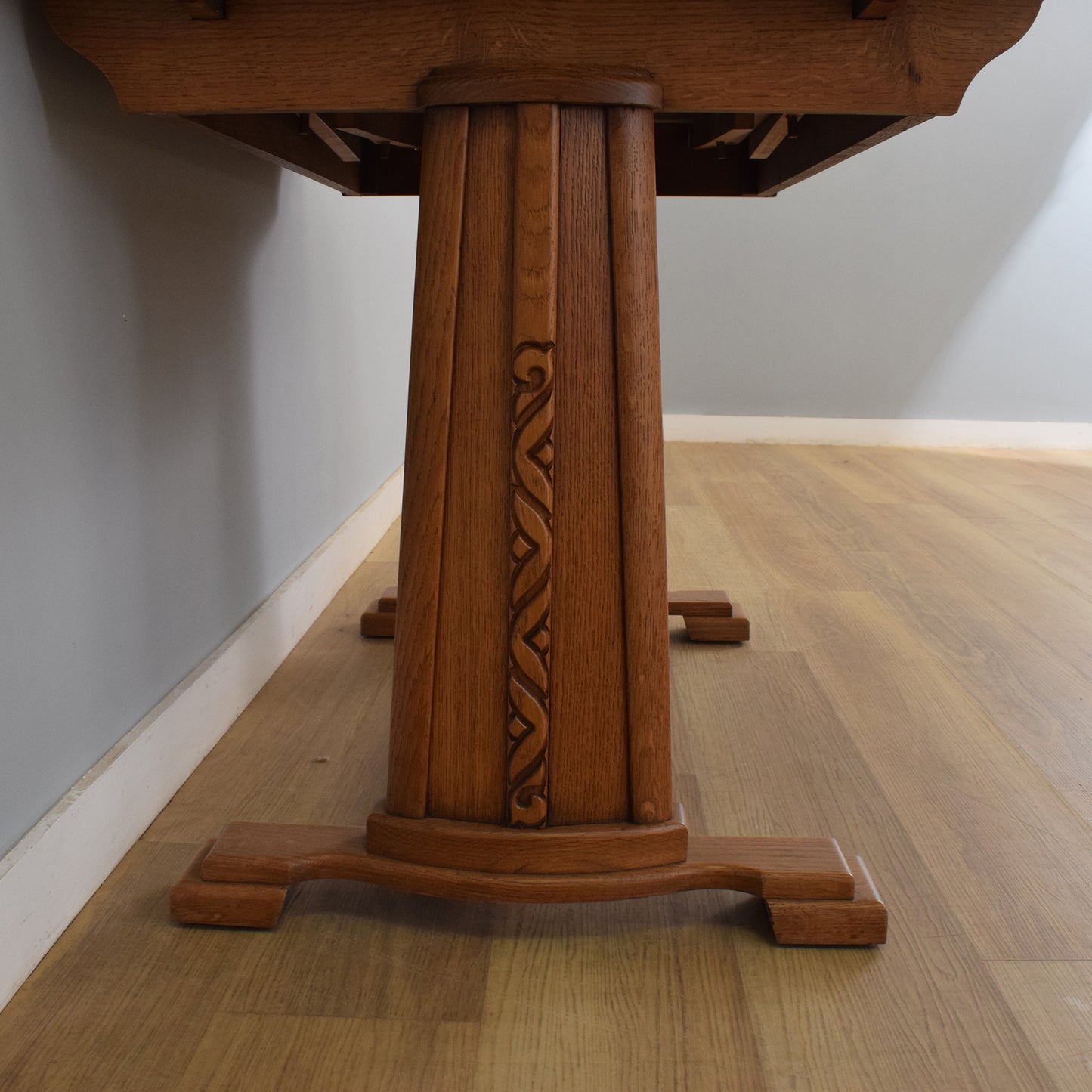 Restored Oak Draw-Leaf Dining Table and Four Chairs