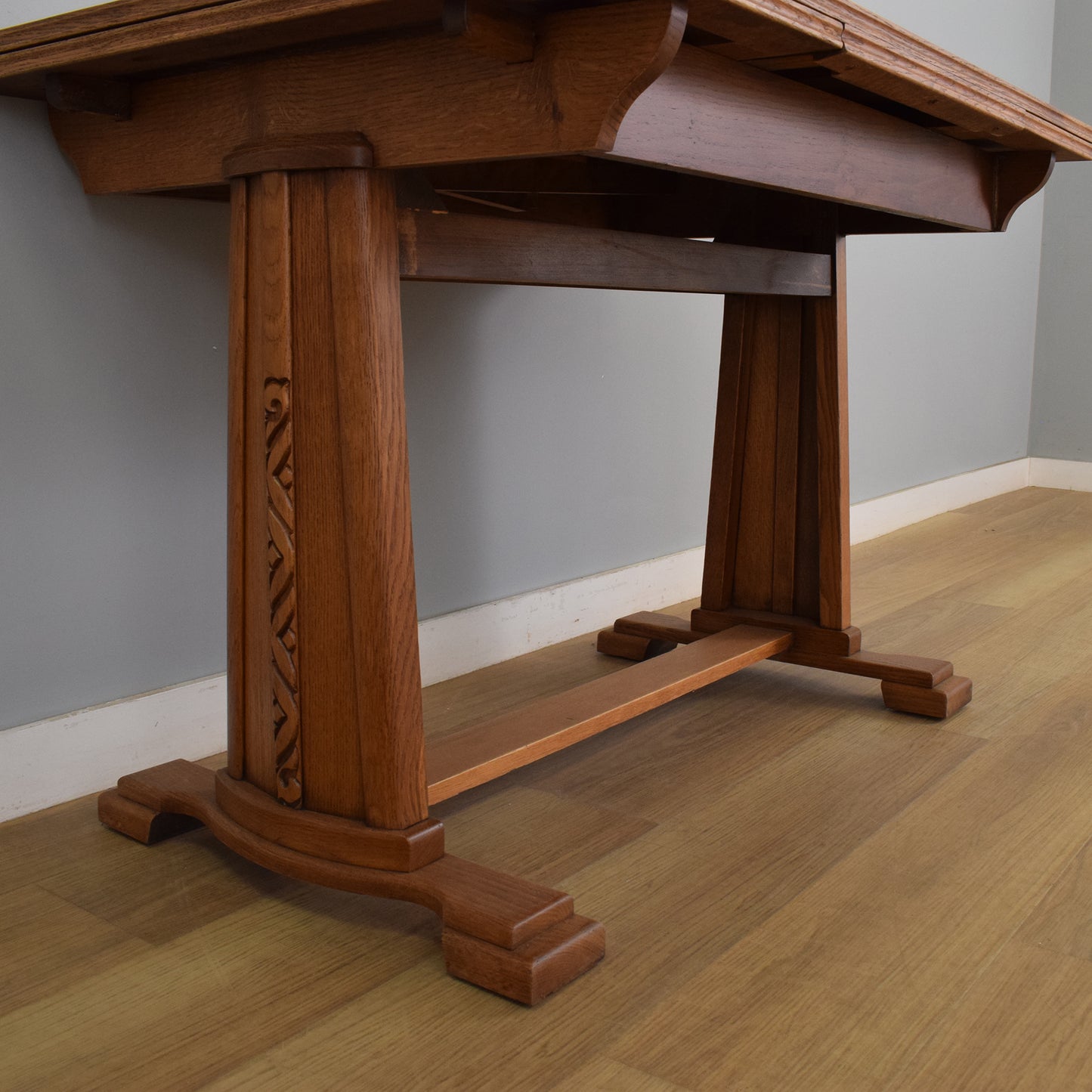 Restored Oak Draw-Leaf Dining Table and Four Chairs