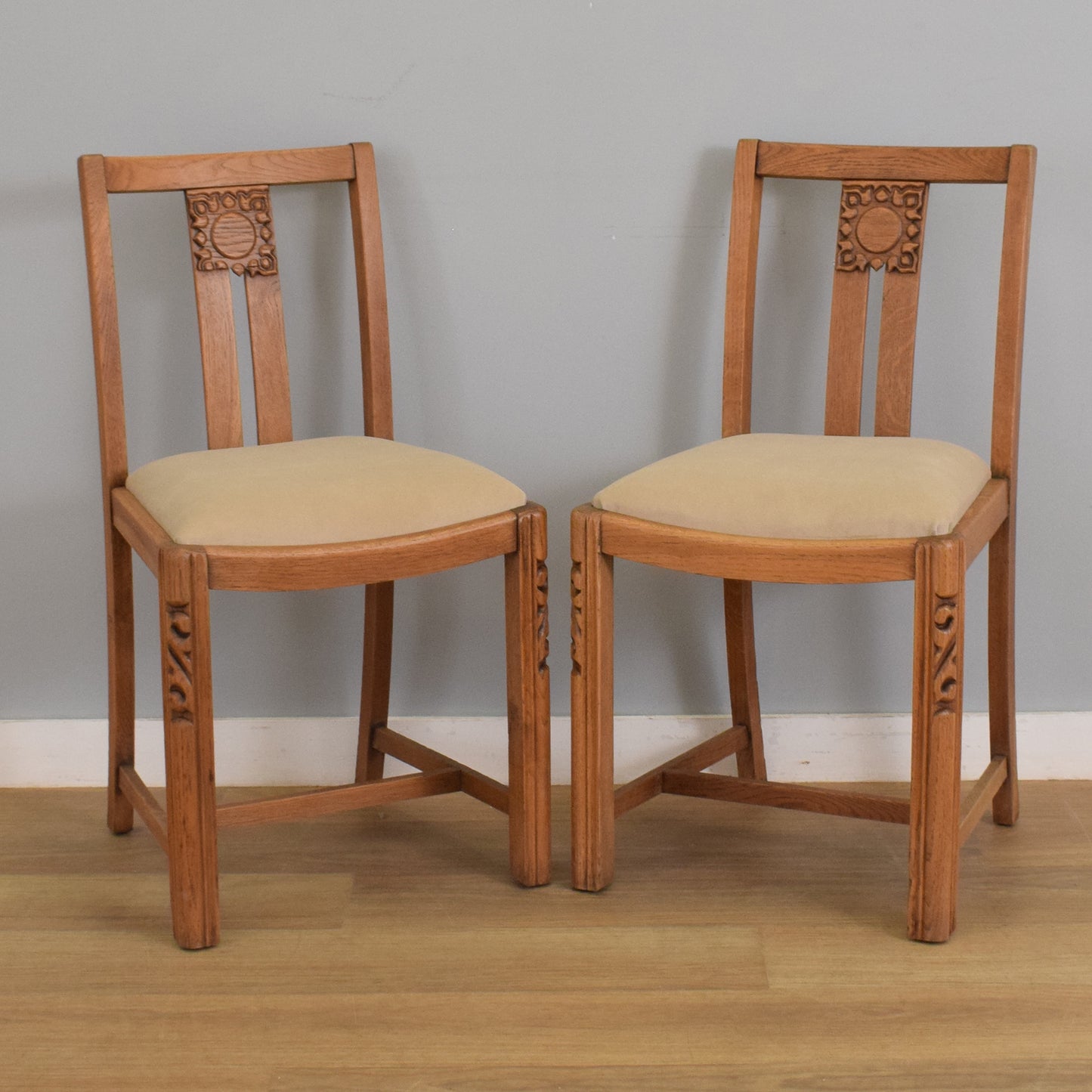 Restored Oak Draw-Leaf Dining Table and Four Chairs