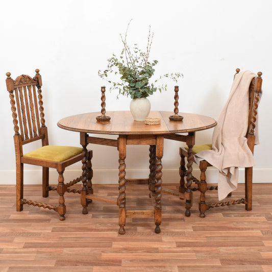 Barley Twist Drop Leaf Table and Two Chairs