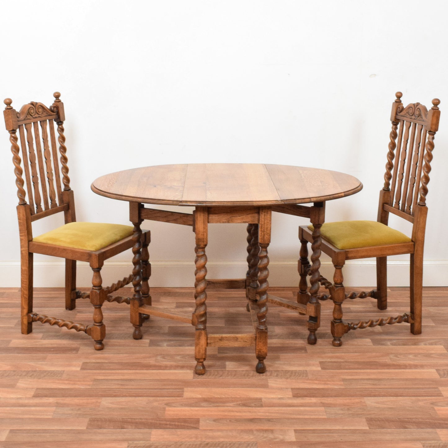 Barley Twist Drop Leaf Table and Two Chairs