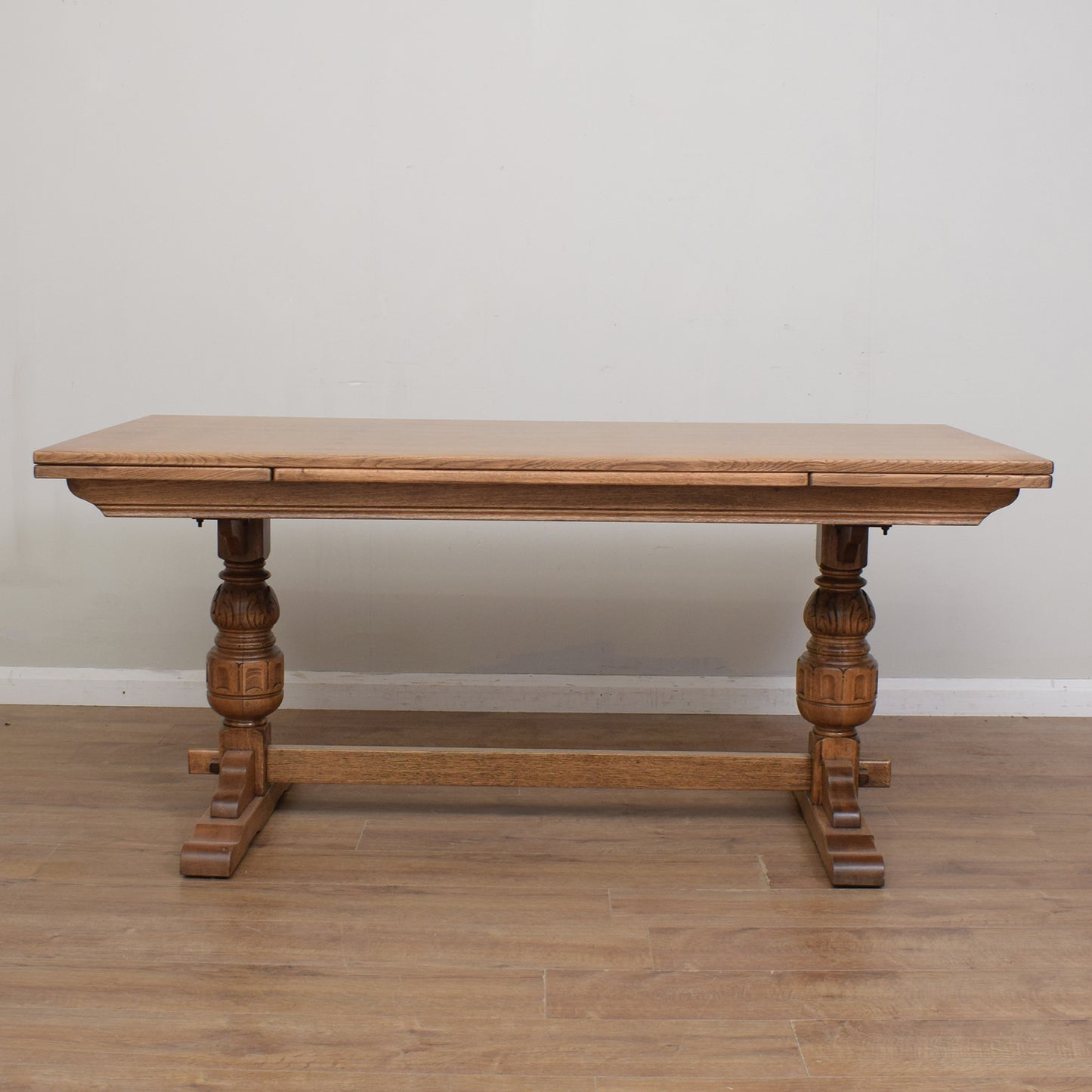 Restored Oak Draw Leaf Table And Ten Chairs