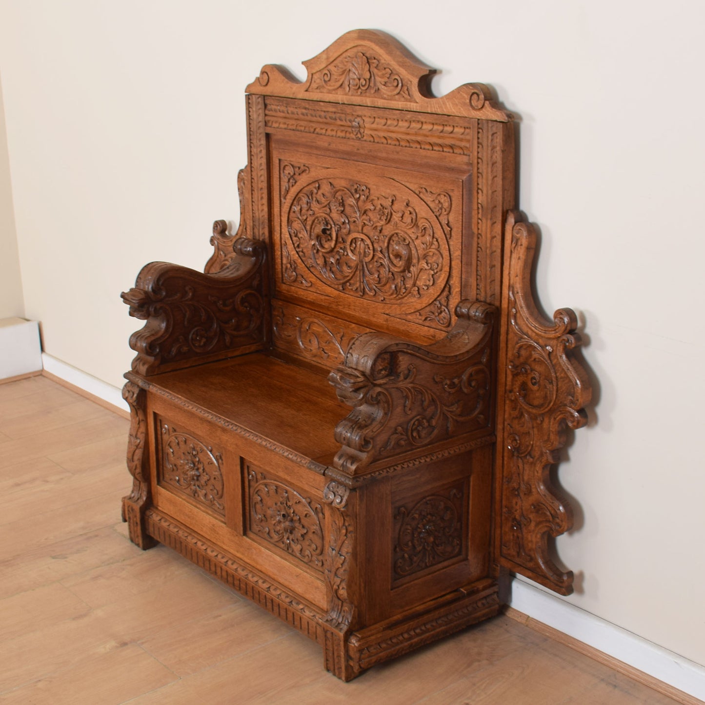 Ornate Carved Oak Settle