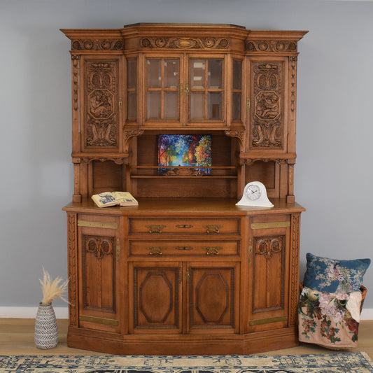 Large Solid Oak Carved Dresser