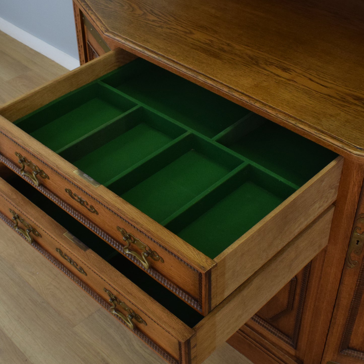 Large Solid Oak Carved Dresser