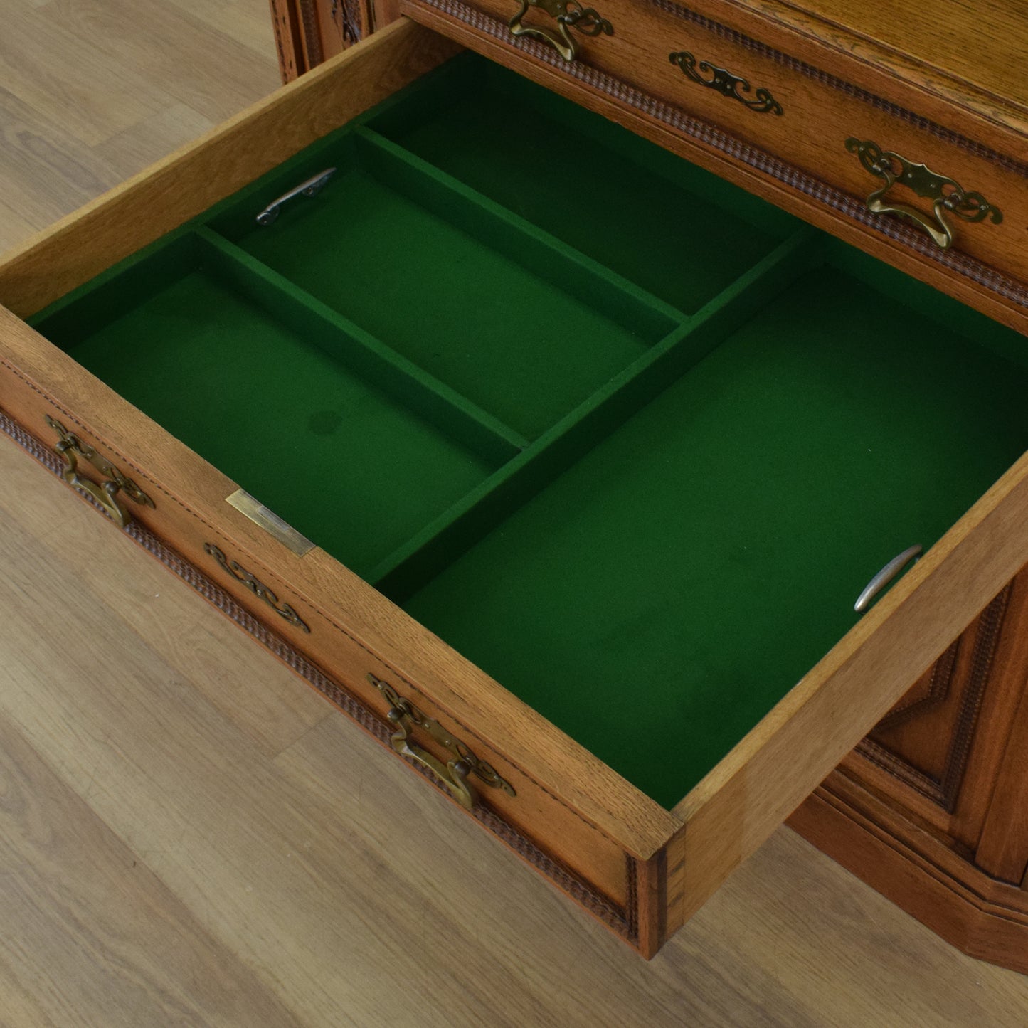 Large Solid Oak Carved Dresser