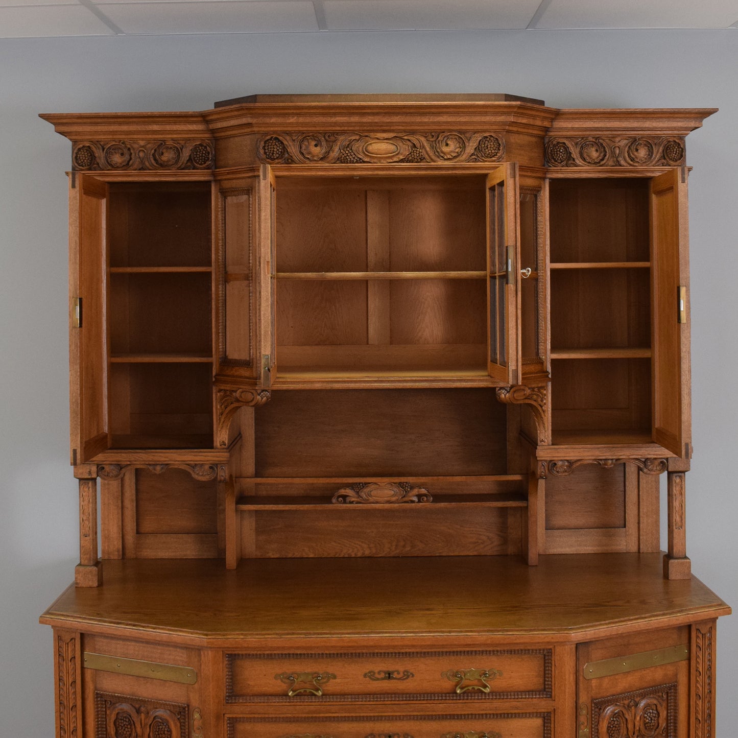 Large Solid Oak Carved Dresser