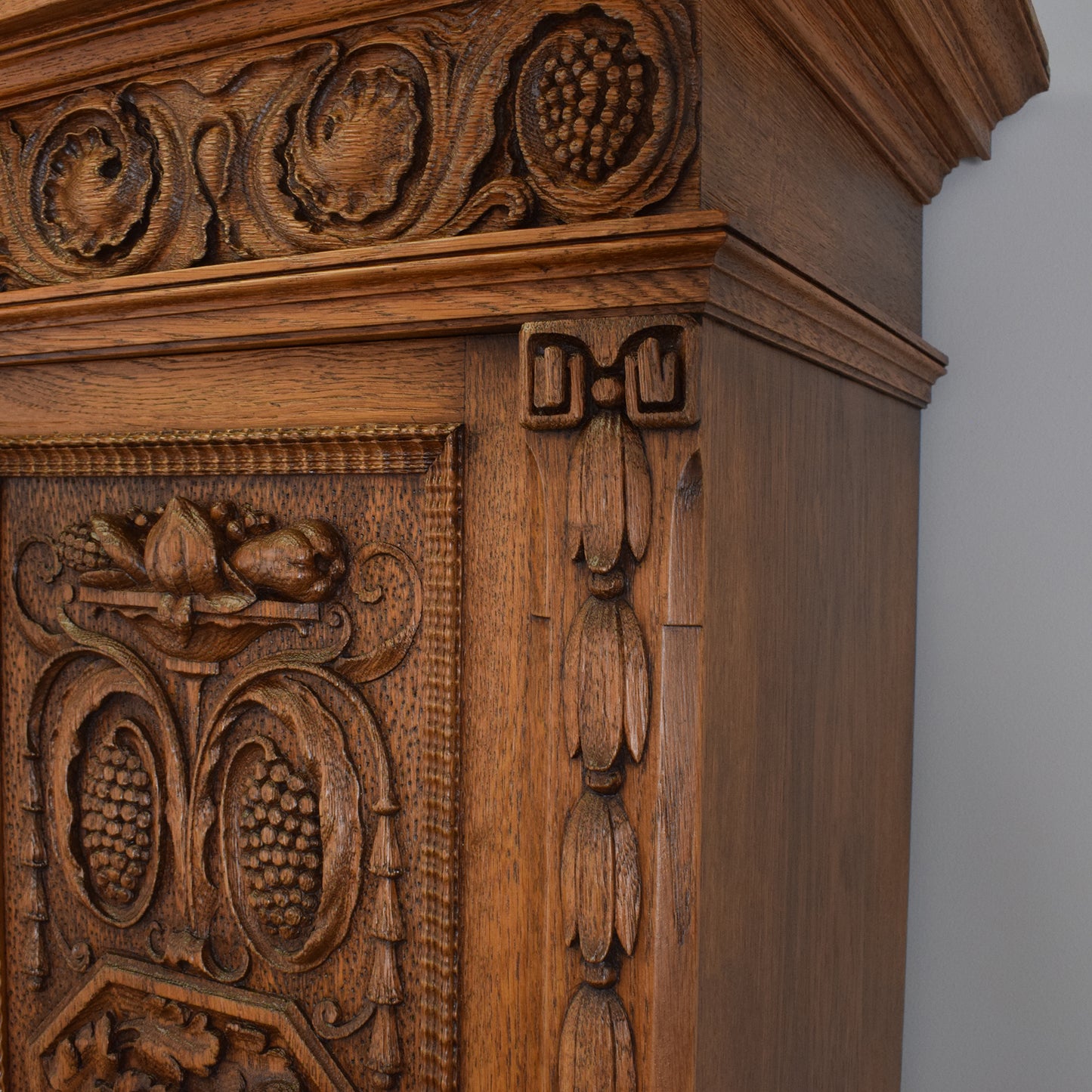 Large Solid Oak Carved Dresser
