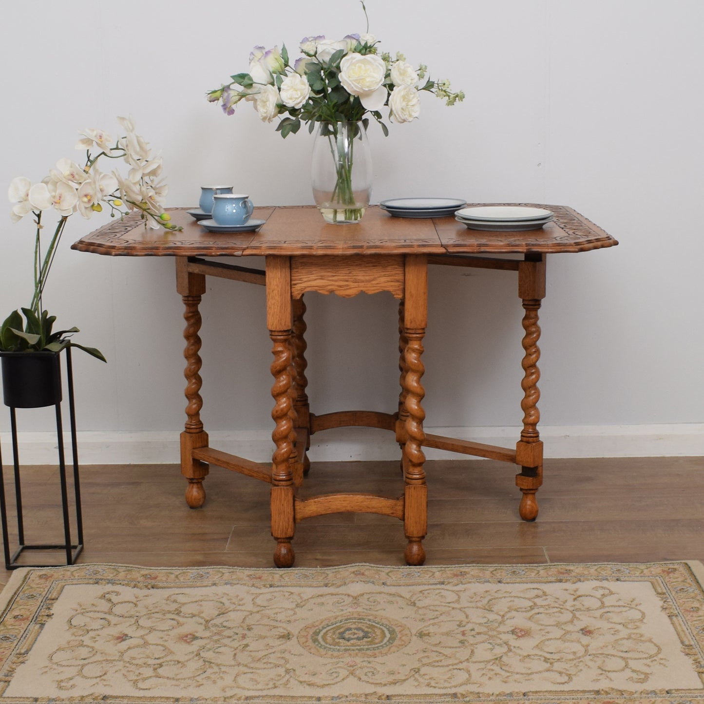 Carved Oak Drop Leaf Table