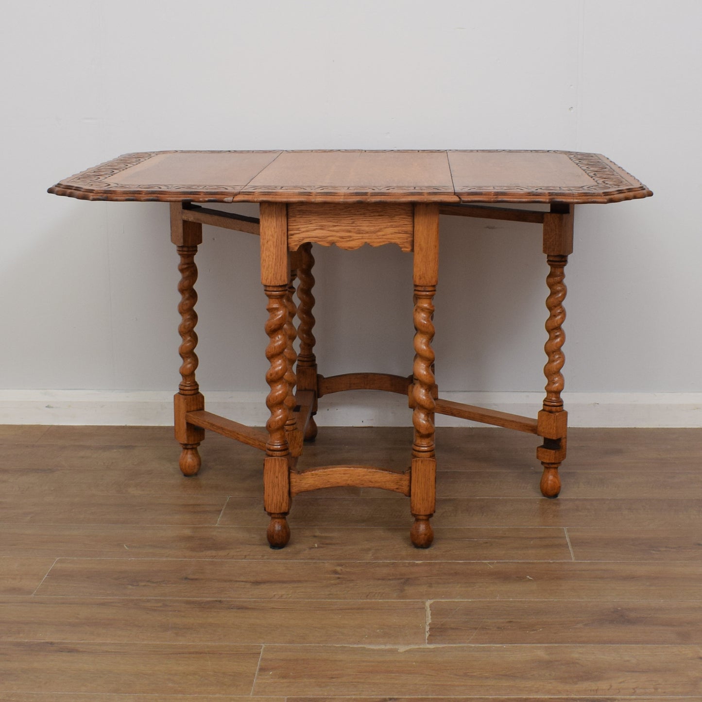 Carved Oak Drop Leaf Table