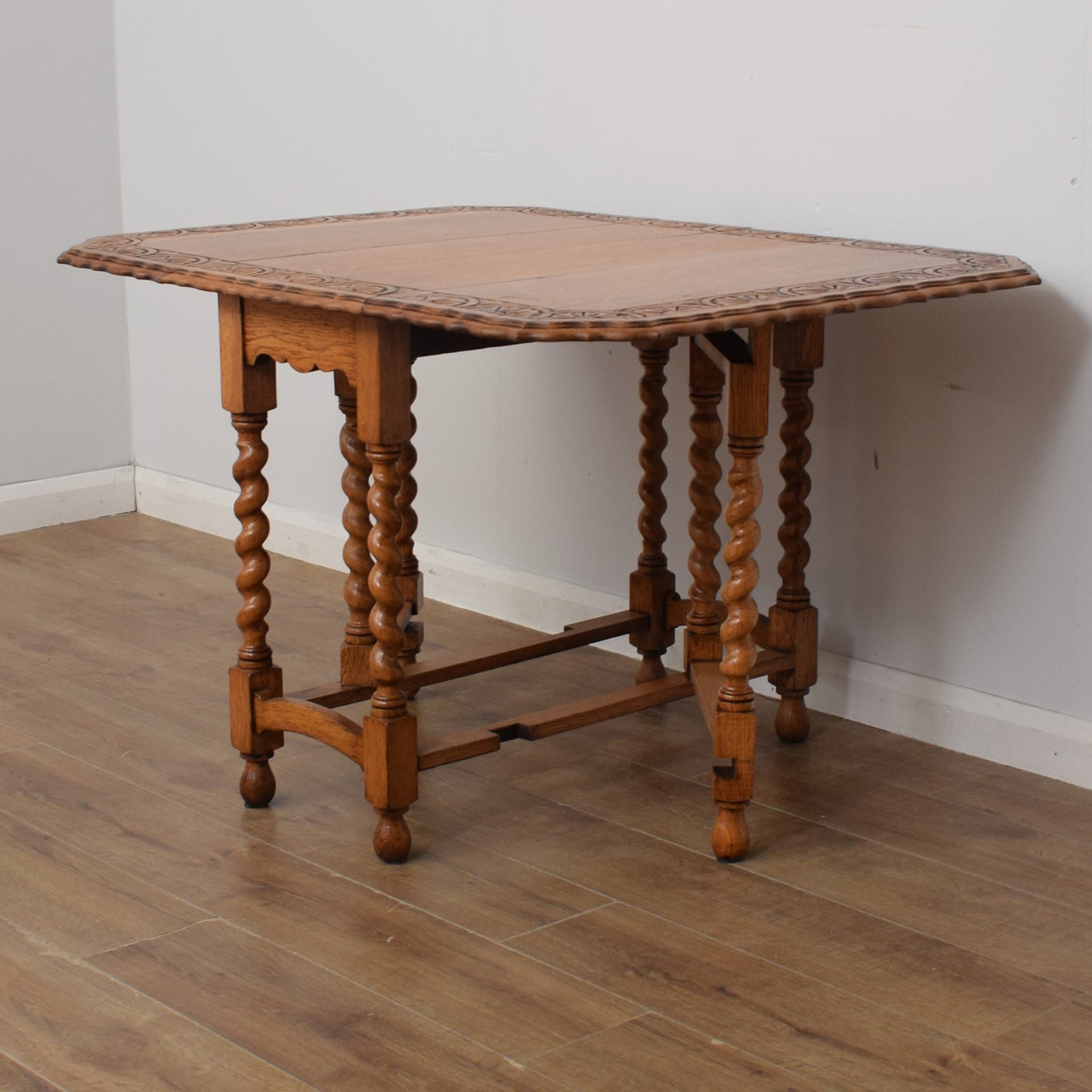 Carved Oak Drop Leaf Table