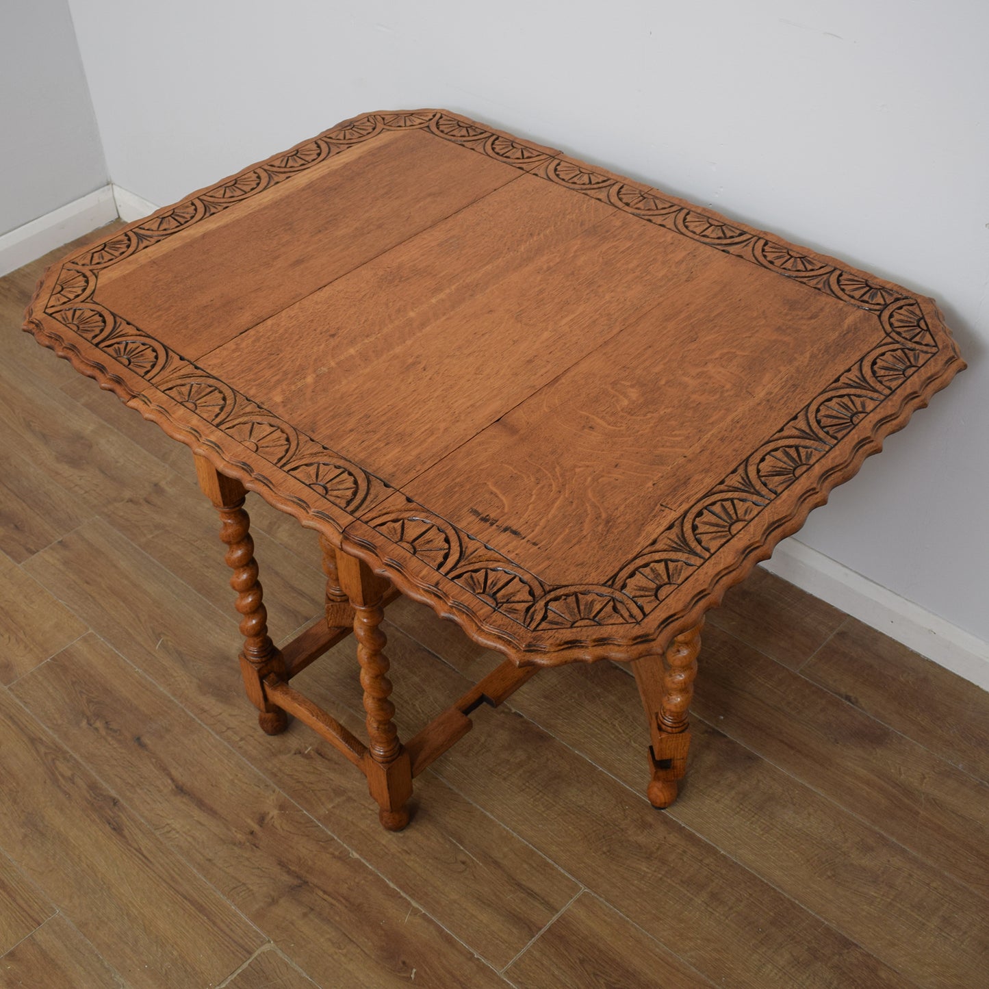 Carved Oak Drop Leaf Table
