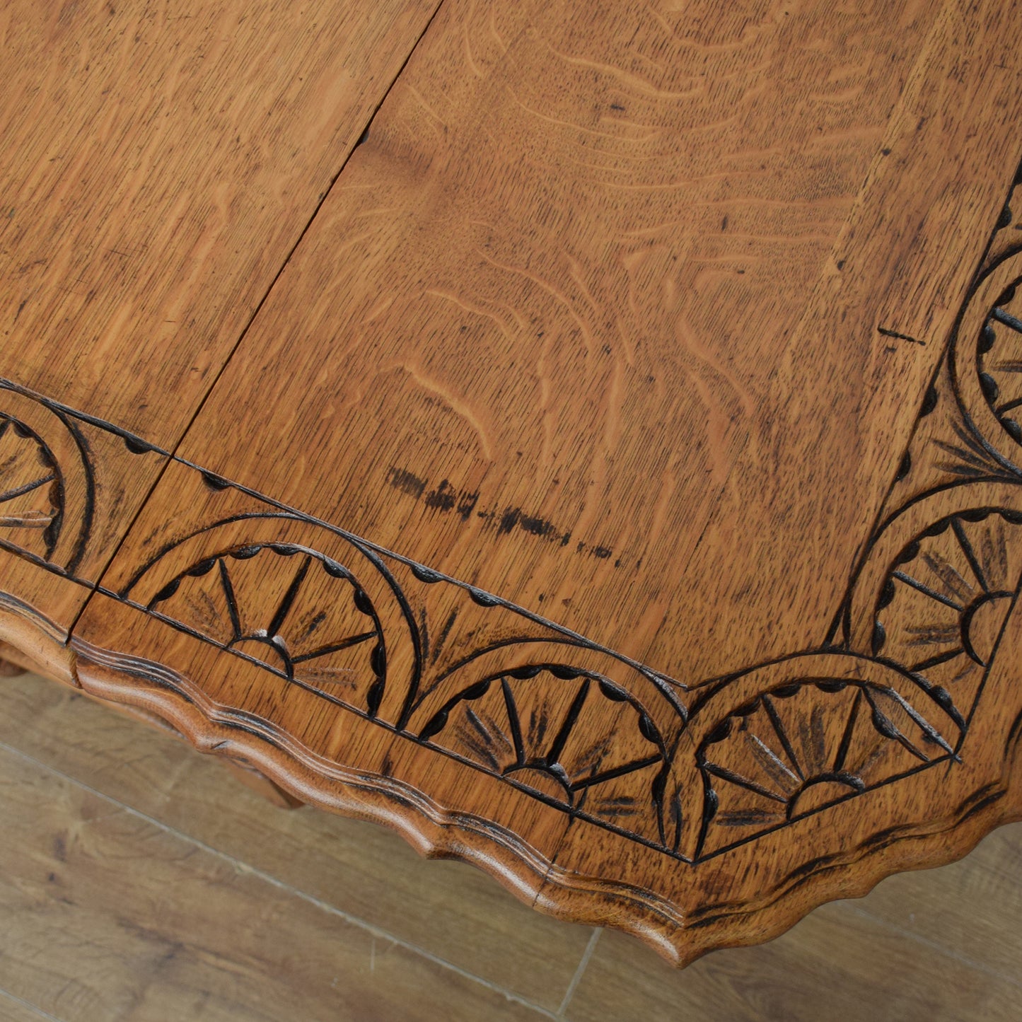 Carved Oak Drop Leaf Table