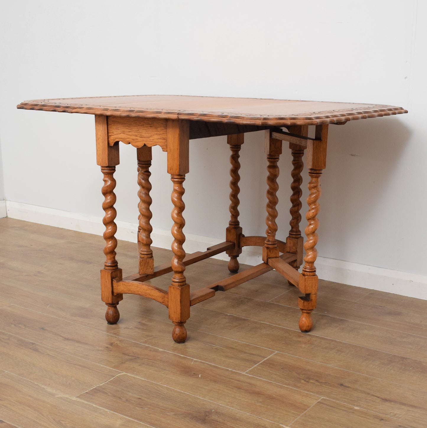 Carved Oak Drop Leaf Table