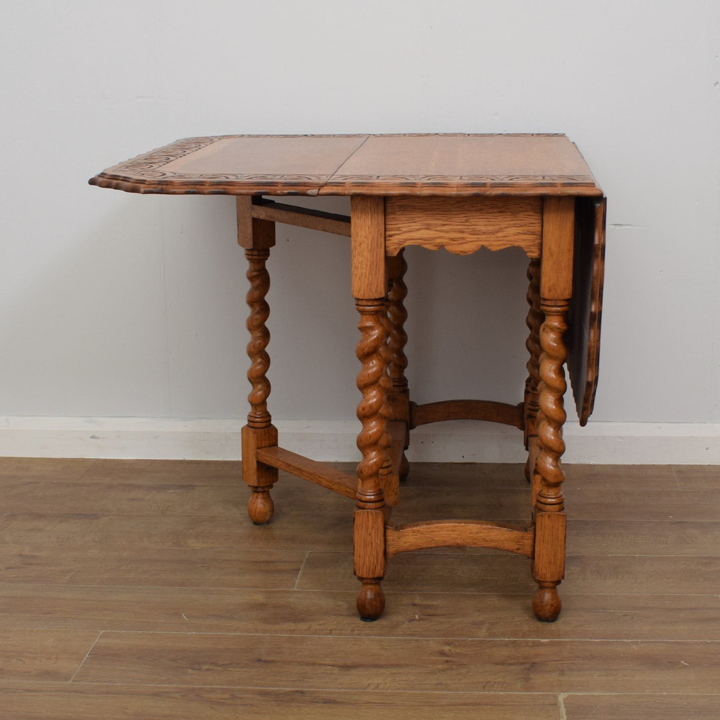 Carved Oak Drop Leaf Table