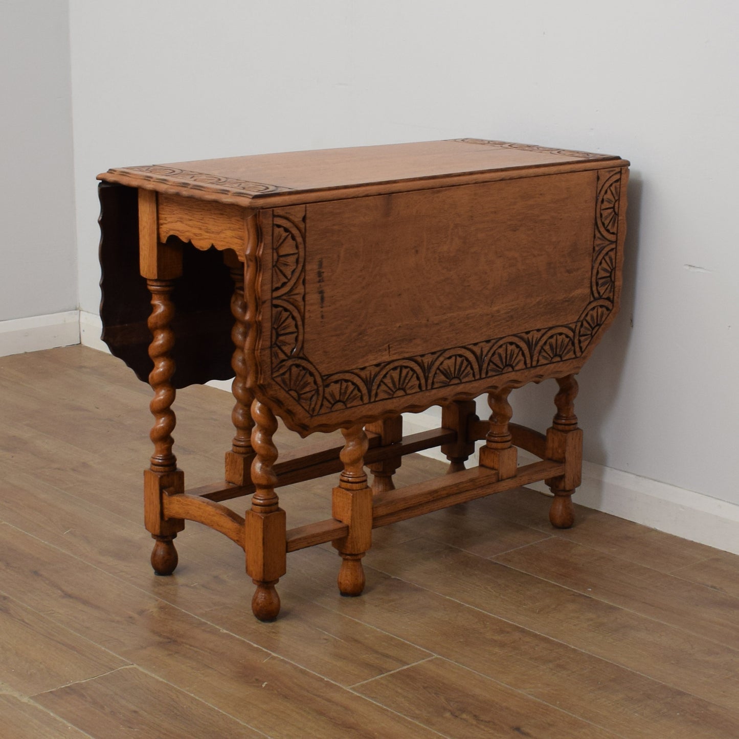 Carved Oak Drop Leaf Table
