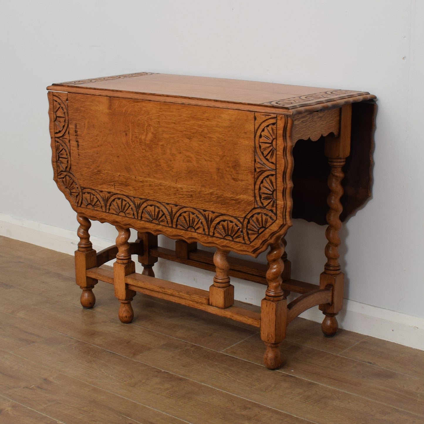 Carved Oak Drop Leaf Table