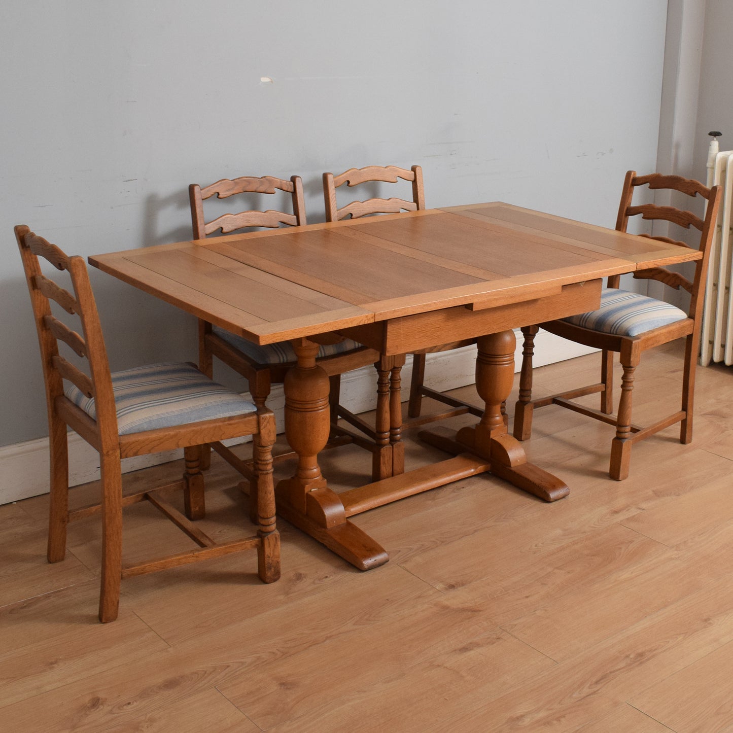 Oak Draw-Leaf Table and Four Chairs
