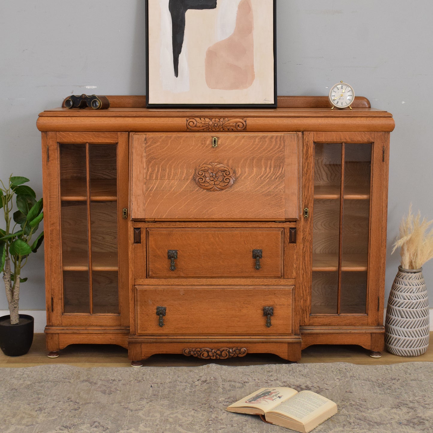 Oak Side-by-Side Bureau Bookcase