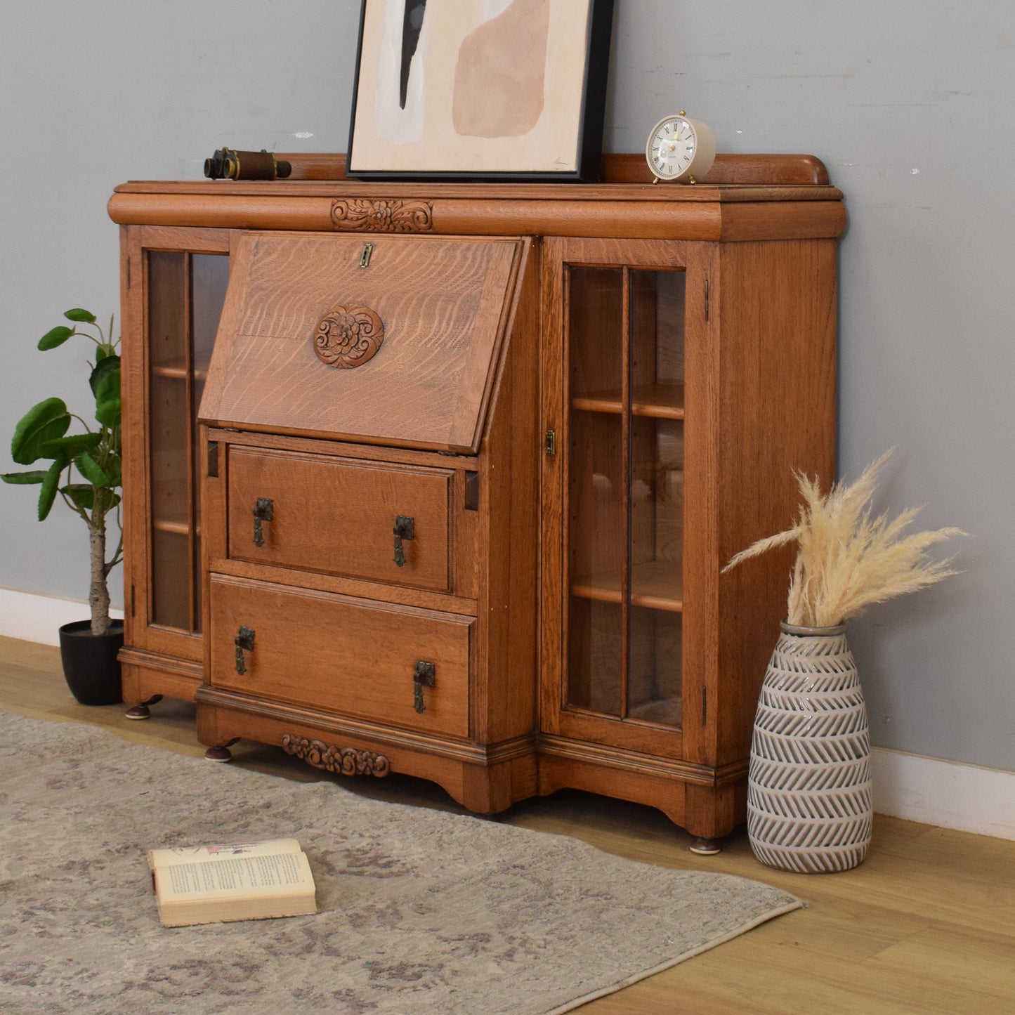 Oak Side-by-Side Bureau Bookcase