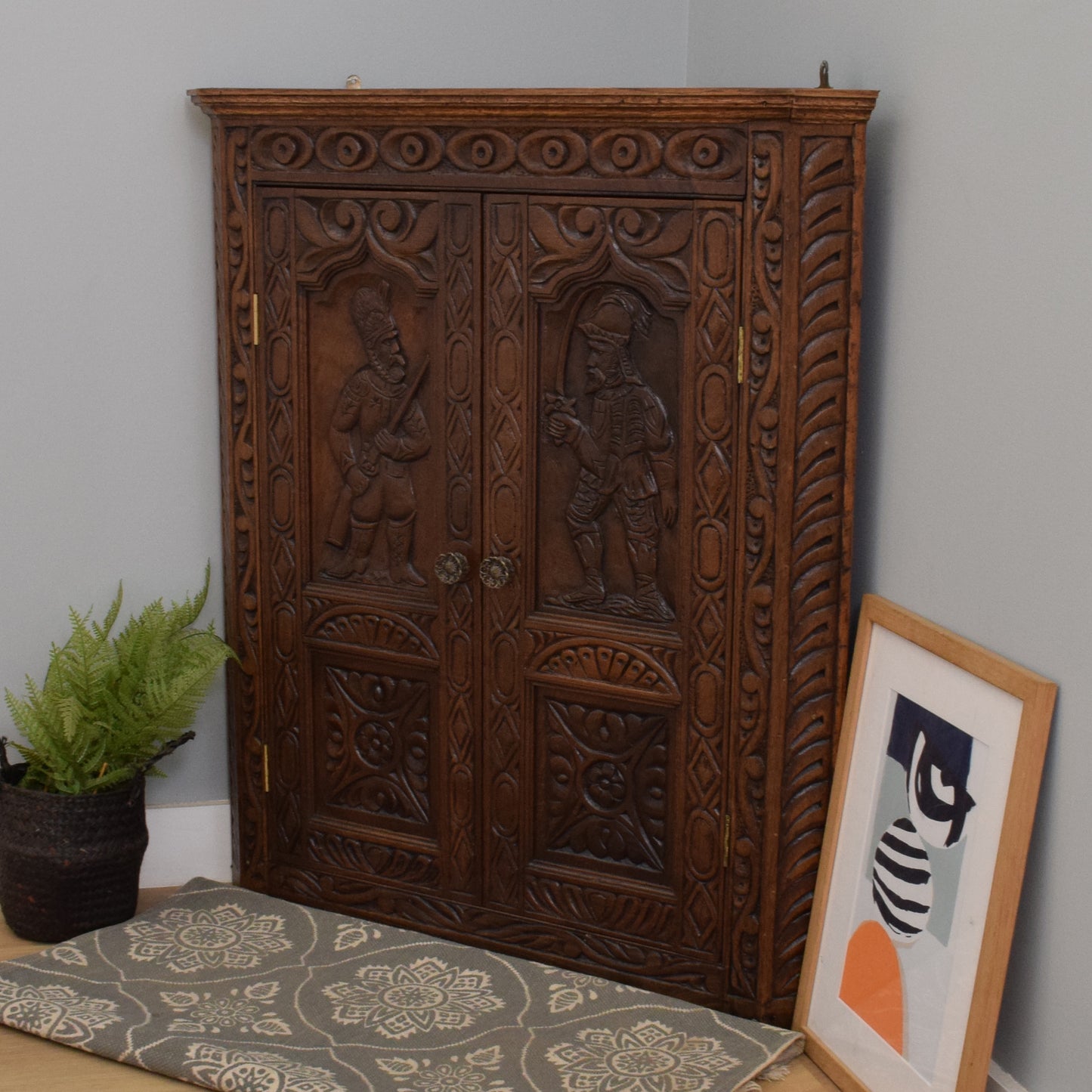 Carved Oak Corner Wall Unit