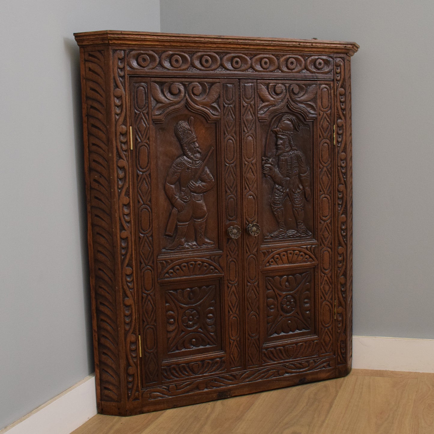 Carved Oak Corner Wall Unit