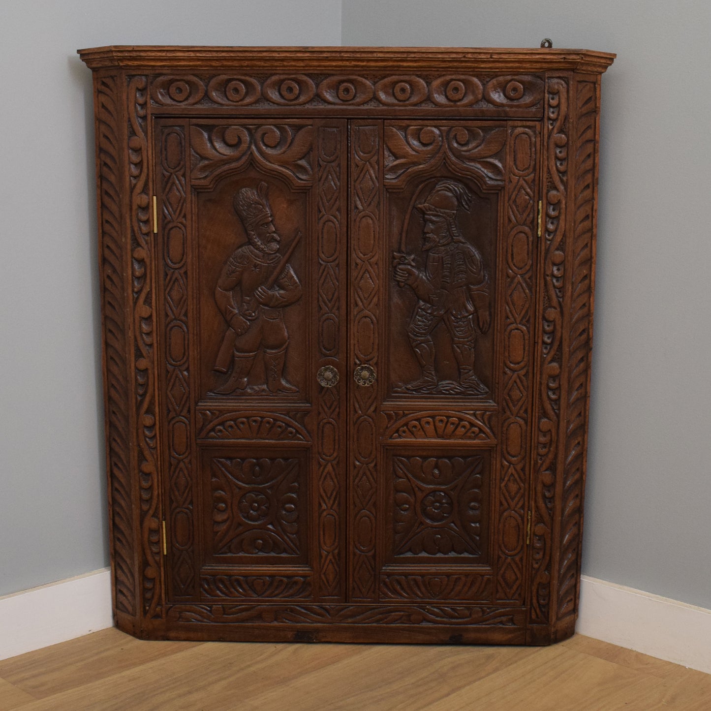 Carved Oak Corner Wall Unit