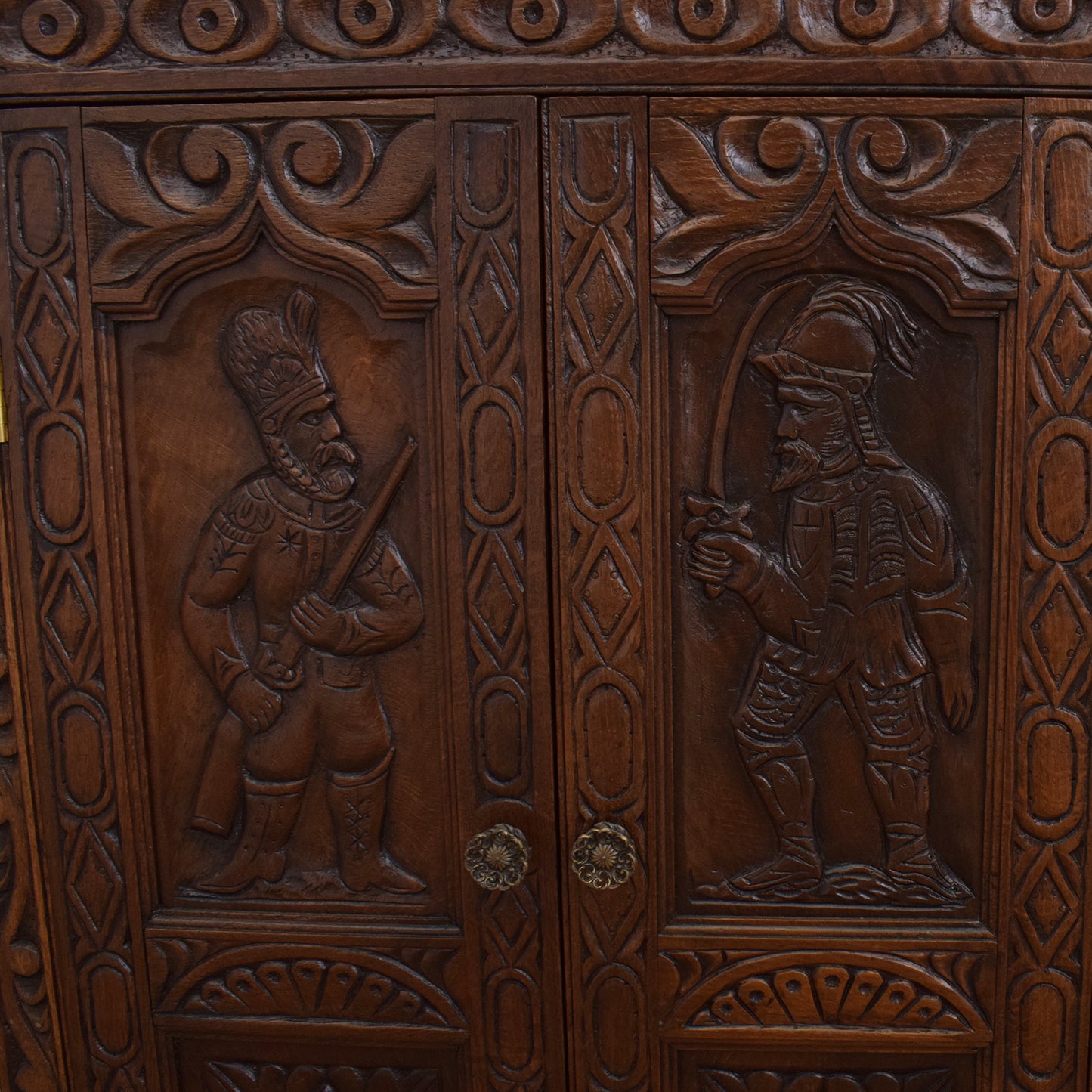Carved Oak Corner Wall Unit