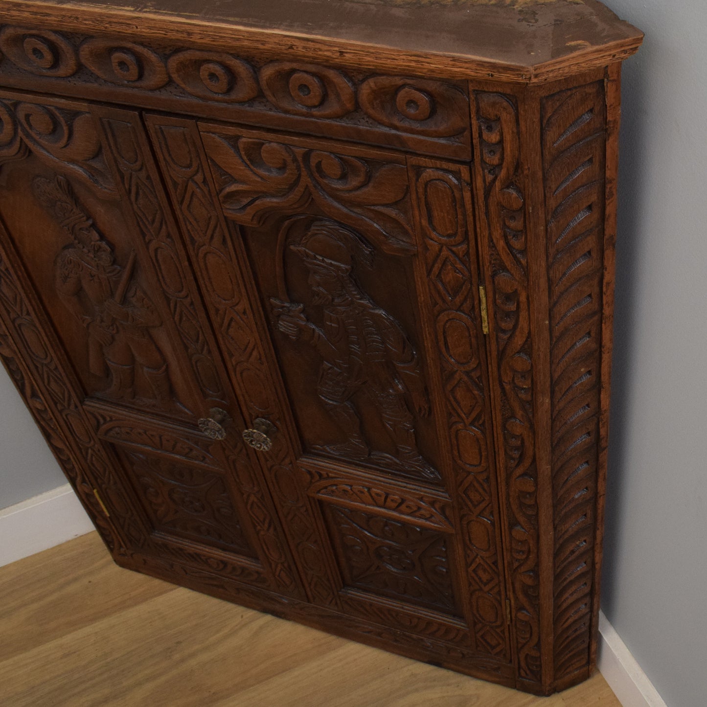 Carved Oak Corner Wall Unit