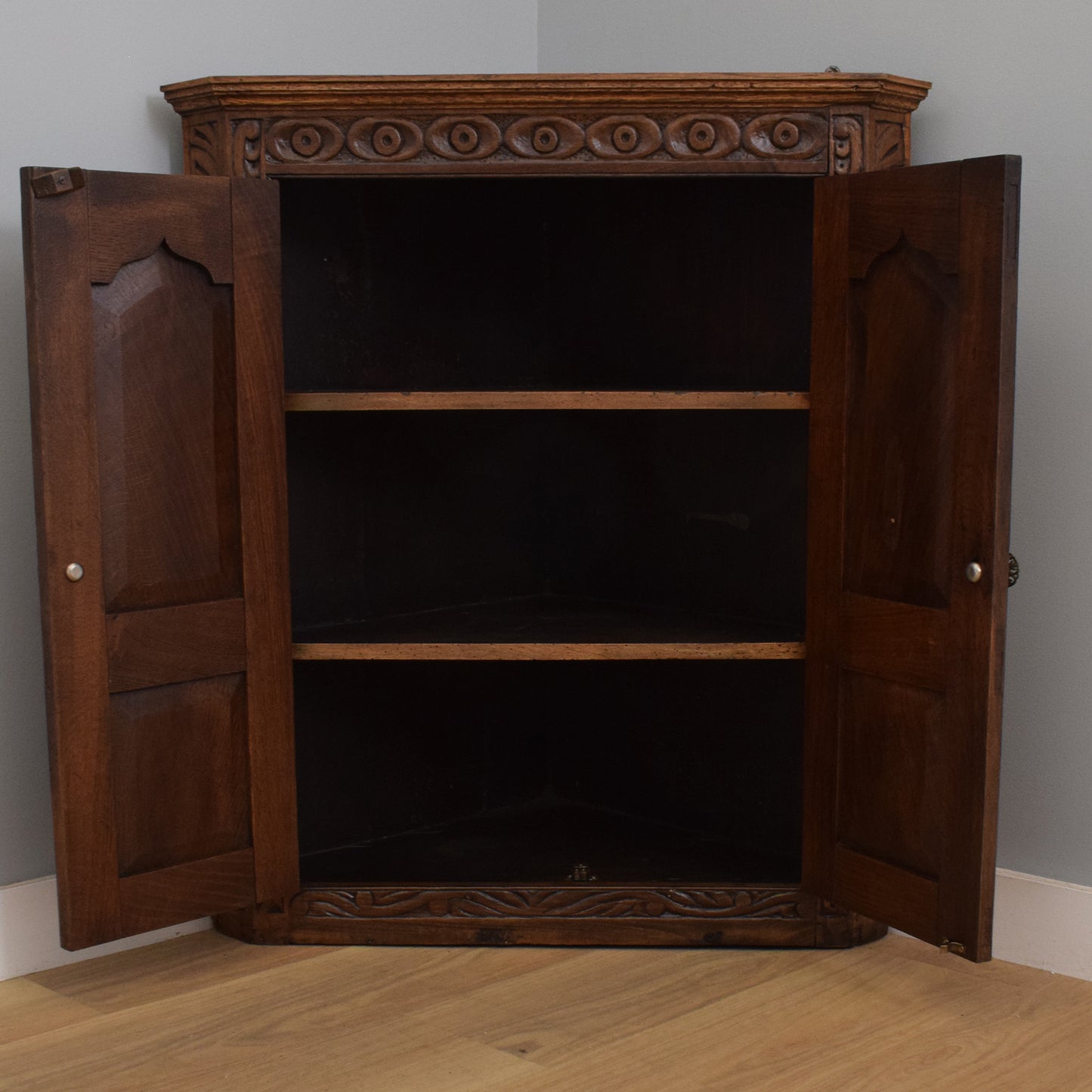Carved Oak Corner Wall Unit