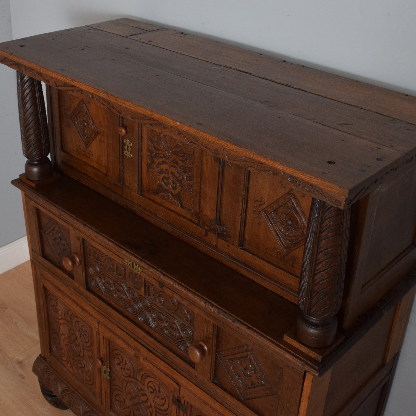 Antique Solid Carved Oak Secretaire