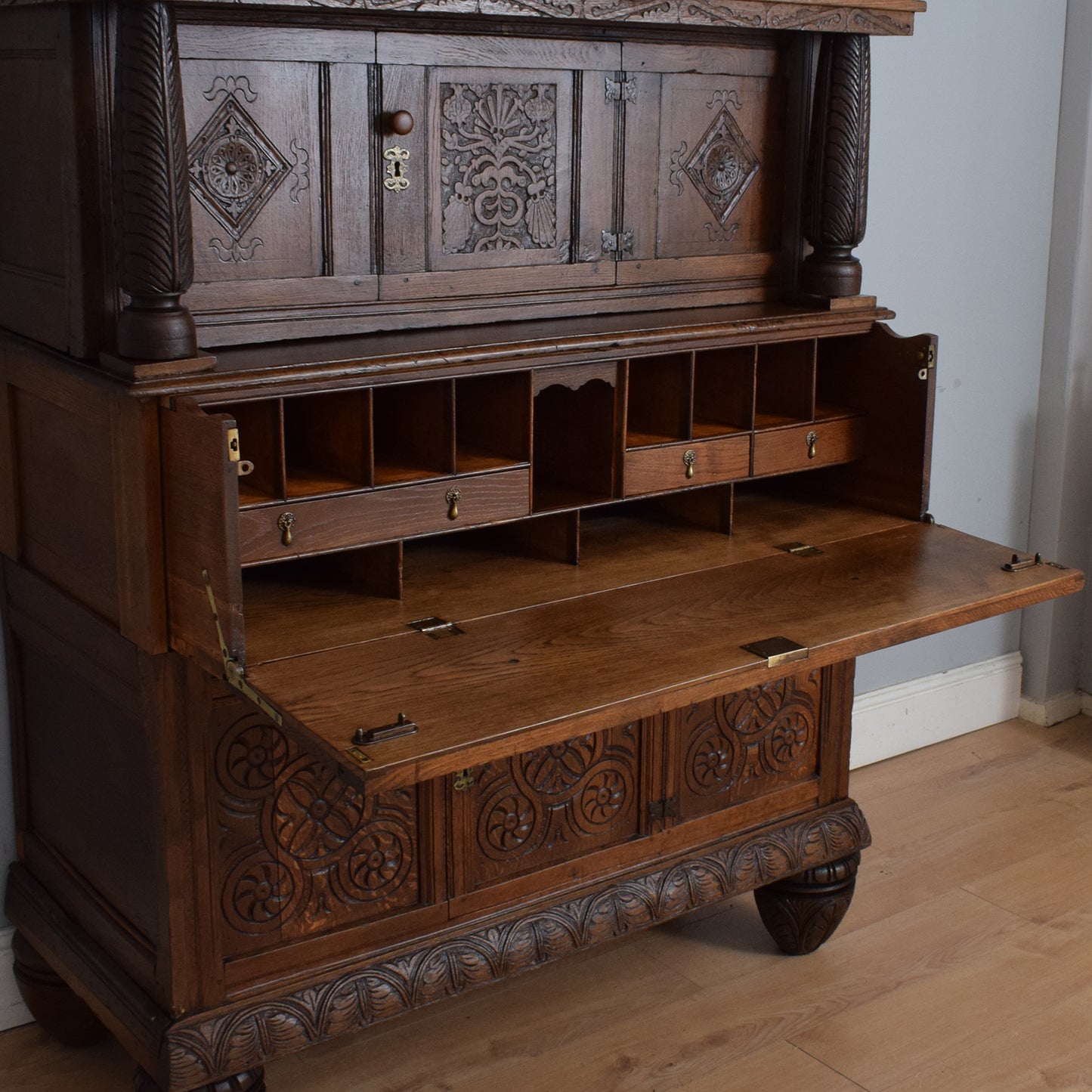 Antique Solid Oak Secretaire