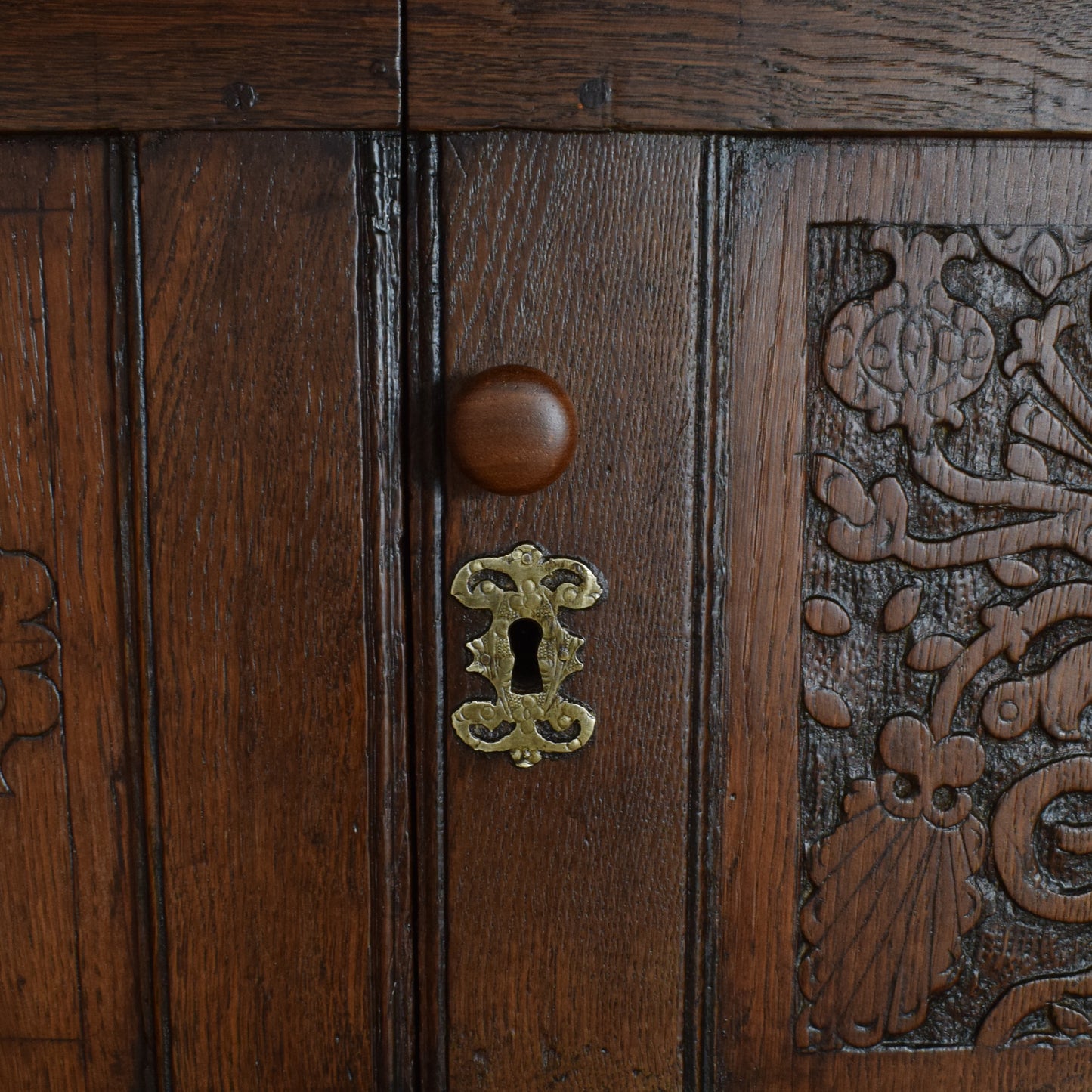 Antique Solid Carved Oak Secretaire