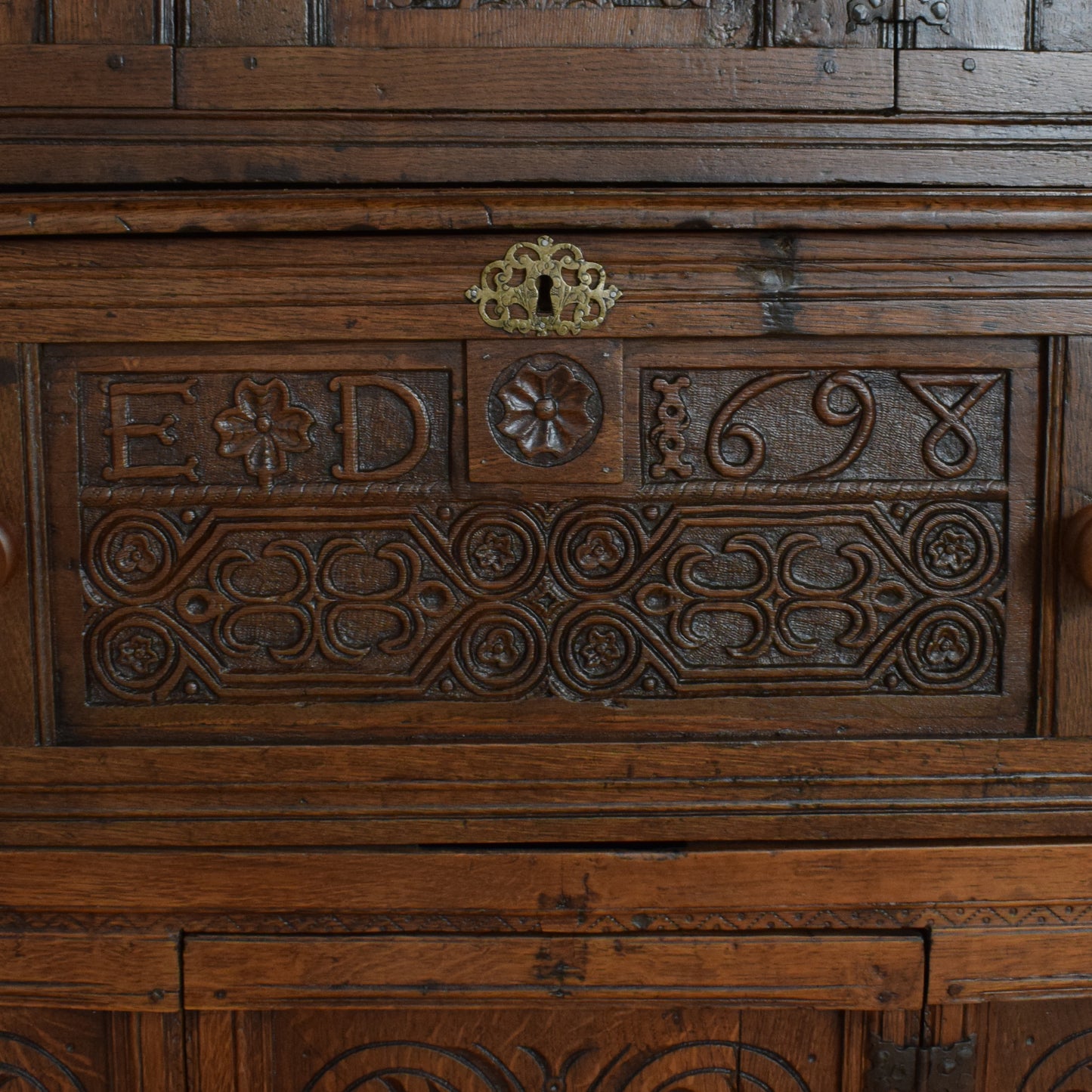 Antique Solid Carved Oak Secretaire