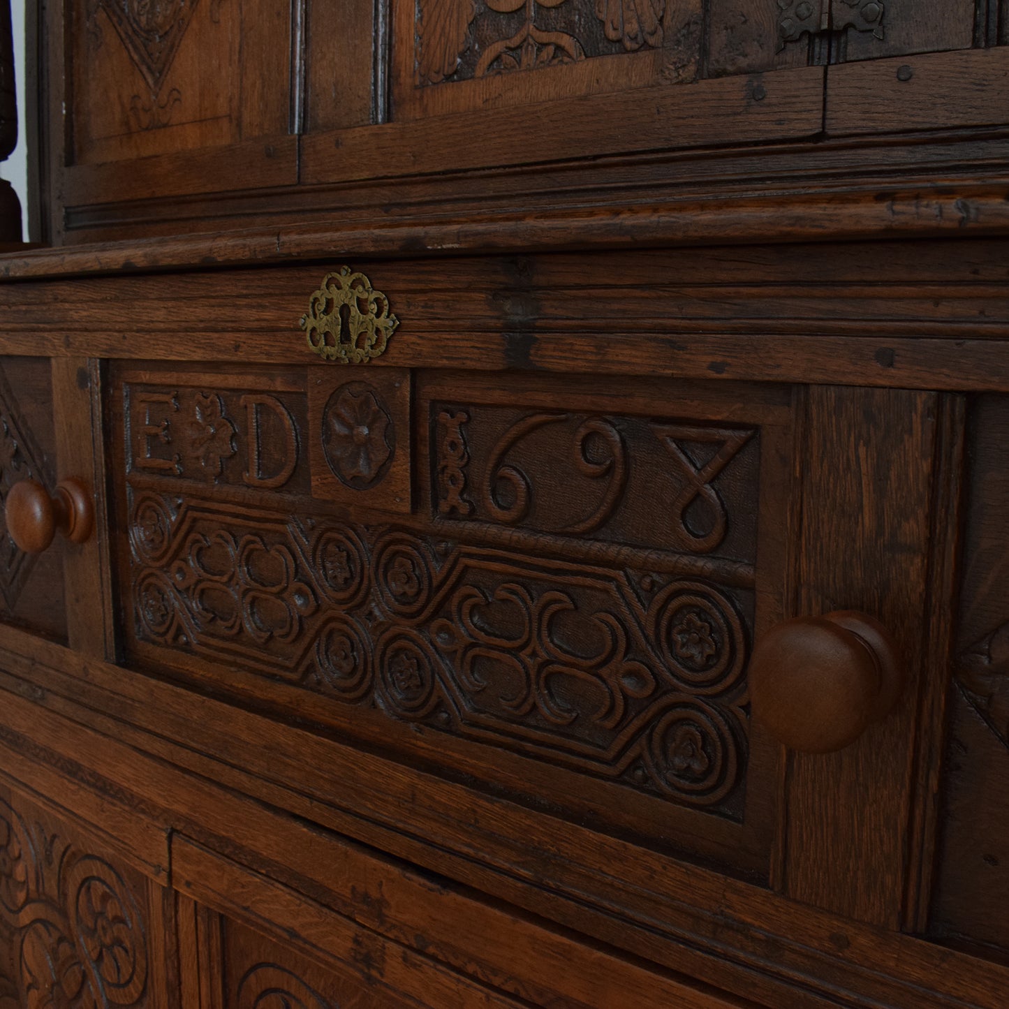 Antique Solid Carved Oak Secretaire