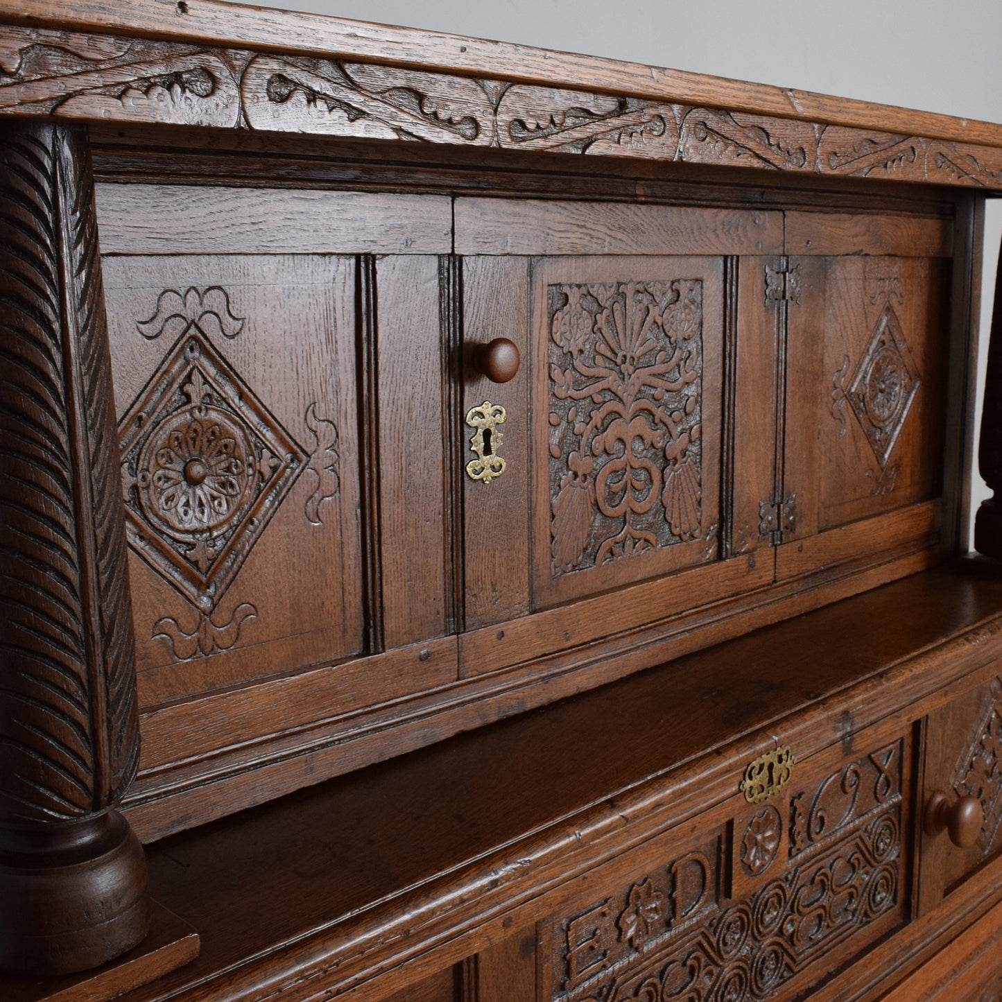Antique Solid Carved Oak Secretaire