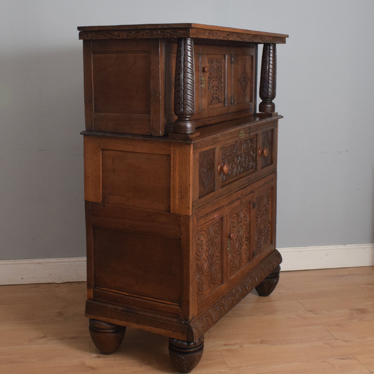 Antique Solid Carved Oak Secretaire