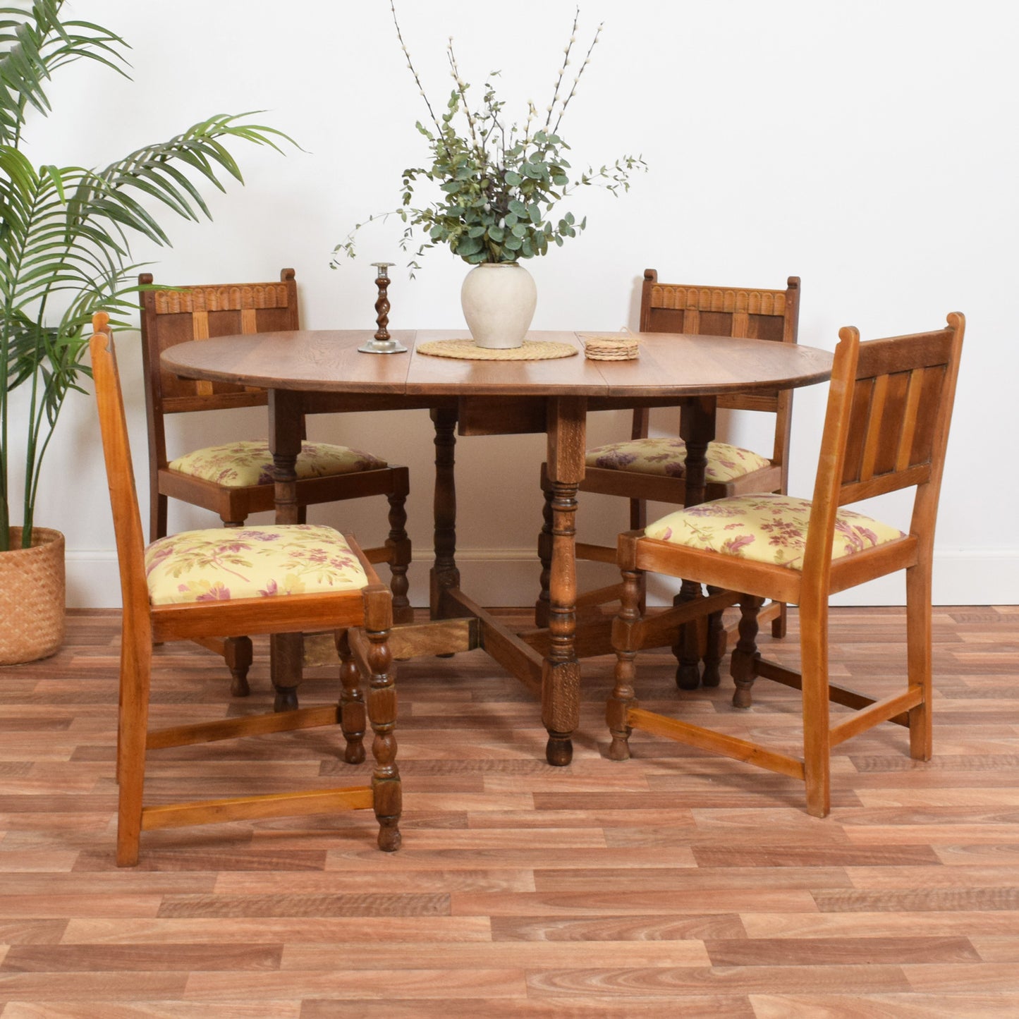 Restored Oak Drop Leaf Table and Four Chairs