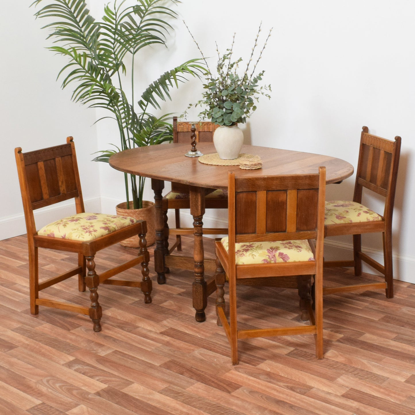 Restored Oak Drop Leaf Table and Four Chairs
